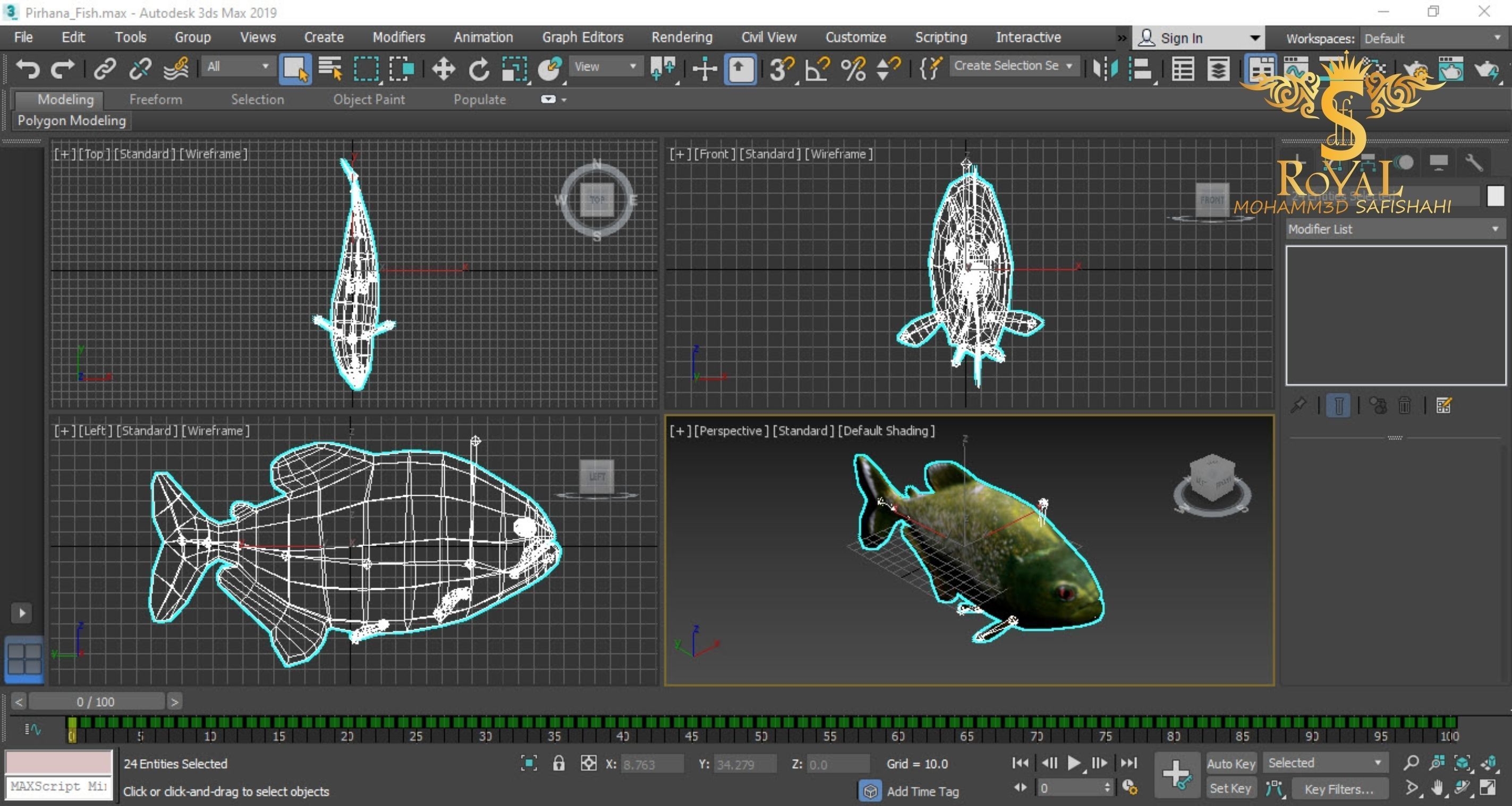 Animated Piranha Fish - Loop Animation with 1160 Frames Low-poly 3D model_10