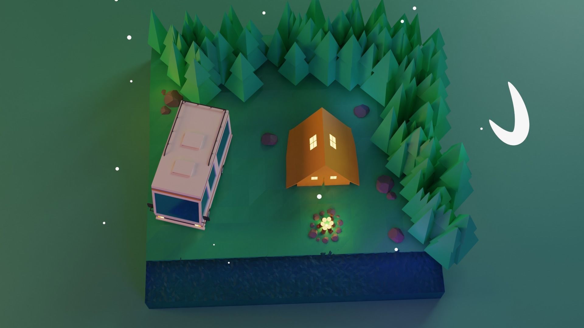 Camp Fire Blender Lowpoly Isometric Low-poly 3D model_5