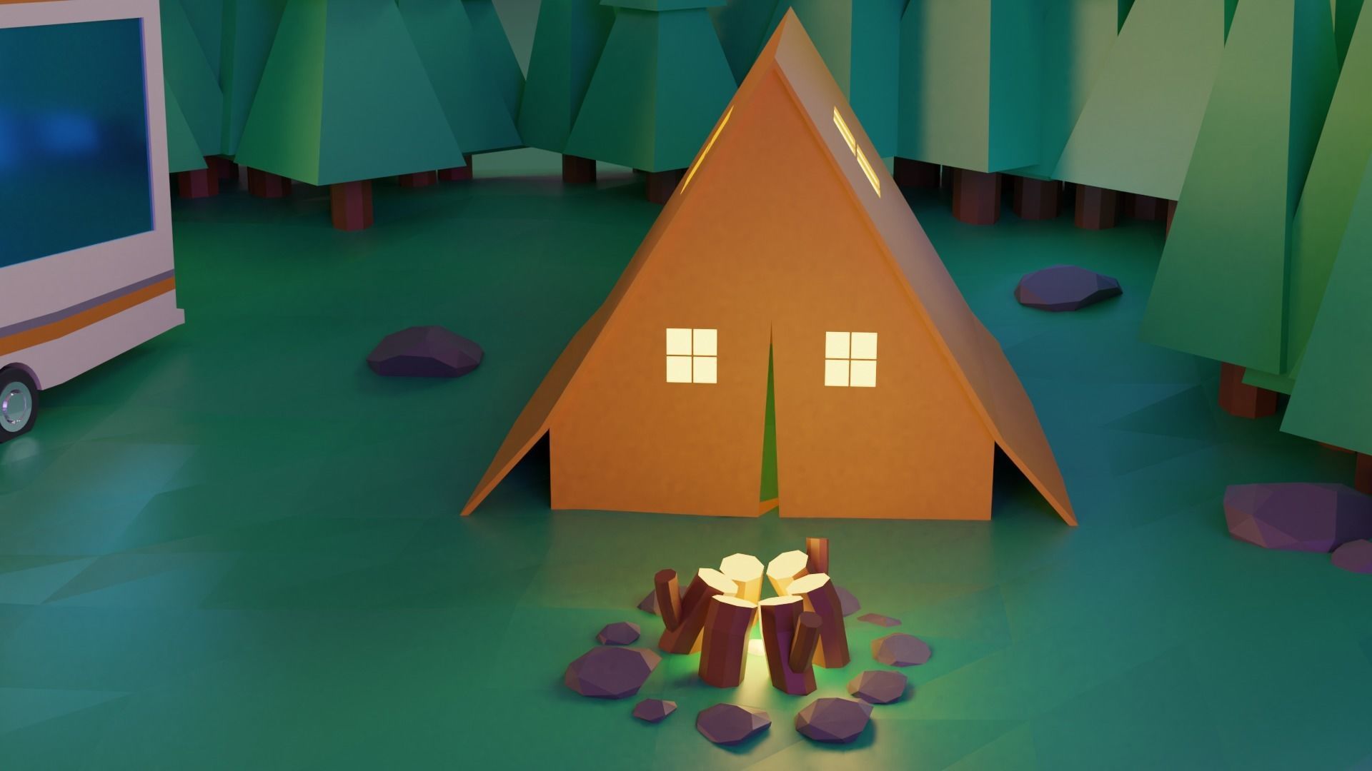 Camp Fire Blender Lowpoly Isometric Low-poly 3D model_2