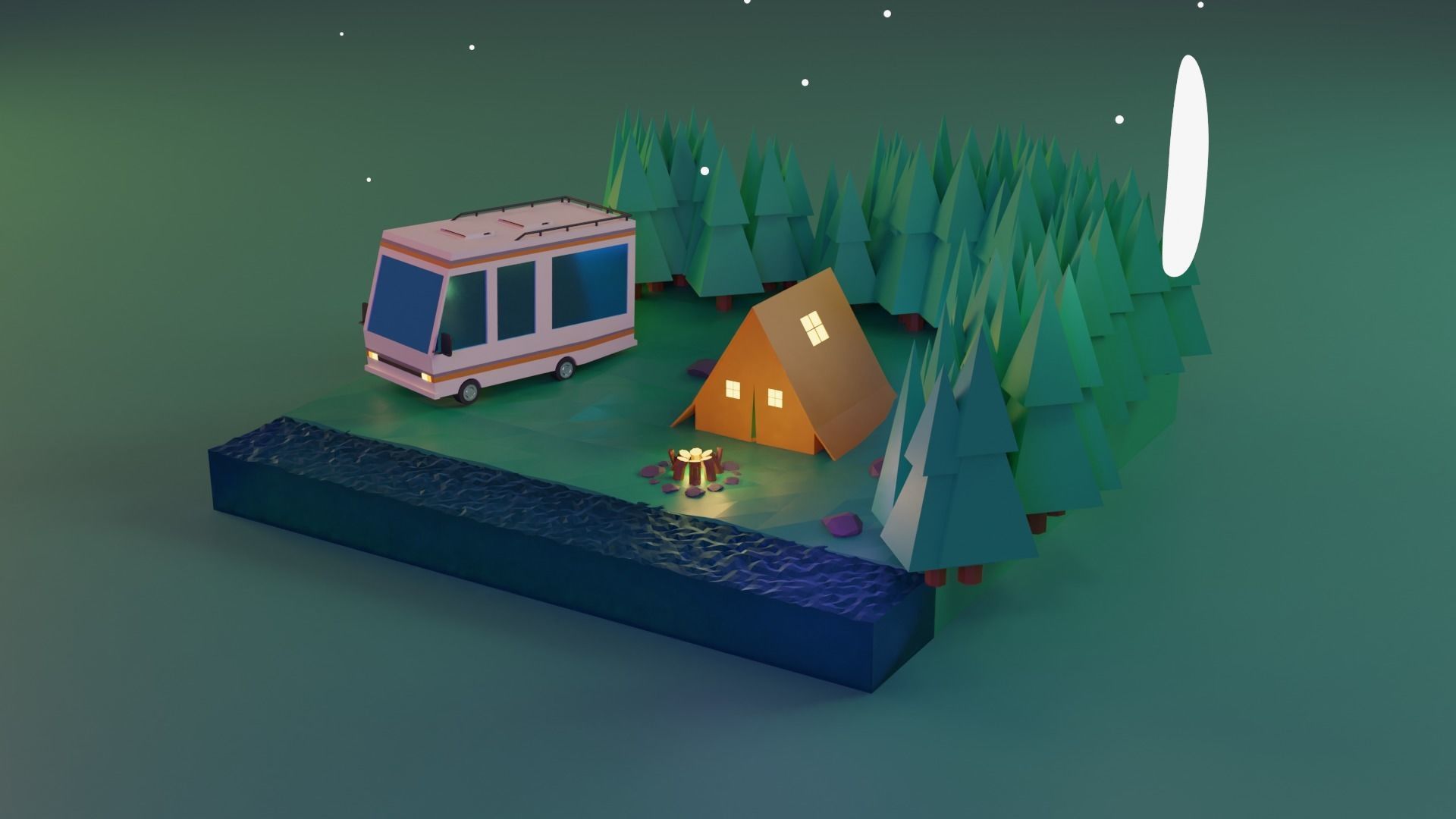 Camp Fire Blender Lowpoly Isometric Low-poly 3D model_4