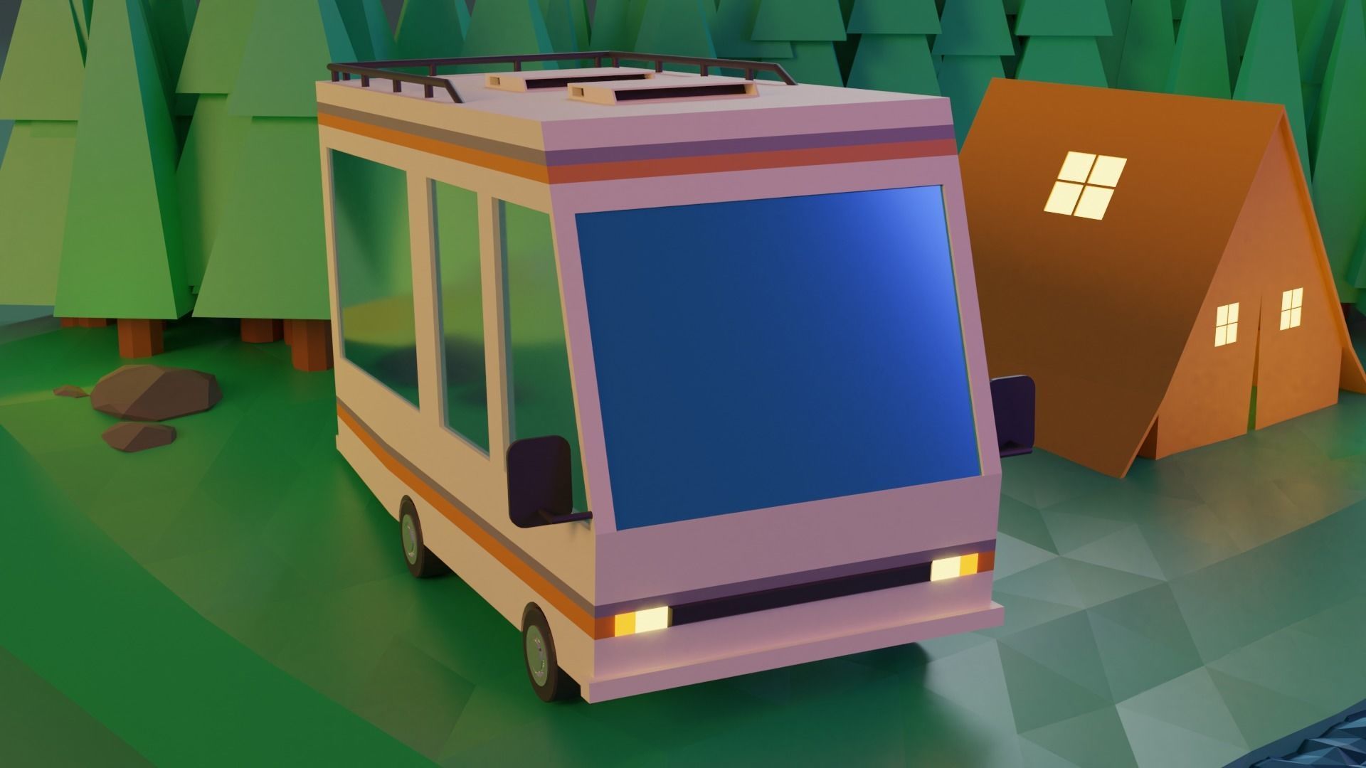 Camp Fire Blender Lowpoly Isometric Low-poly 3D model_3