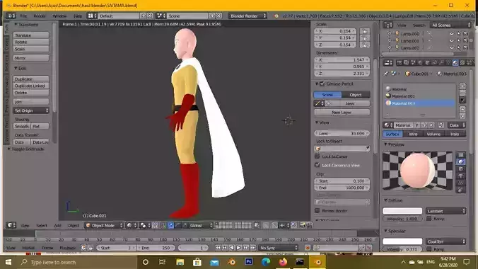 Saitama 3d animated character in computer program