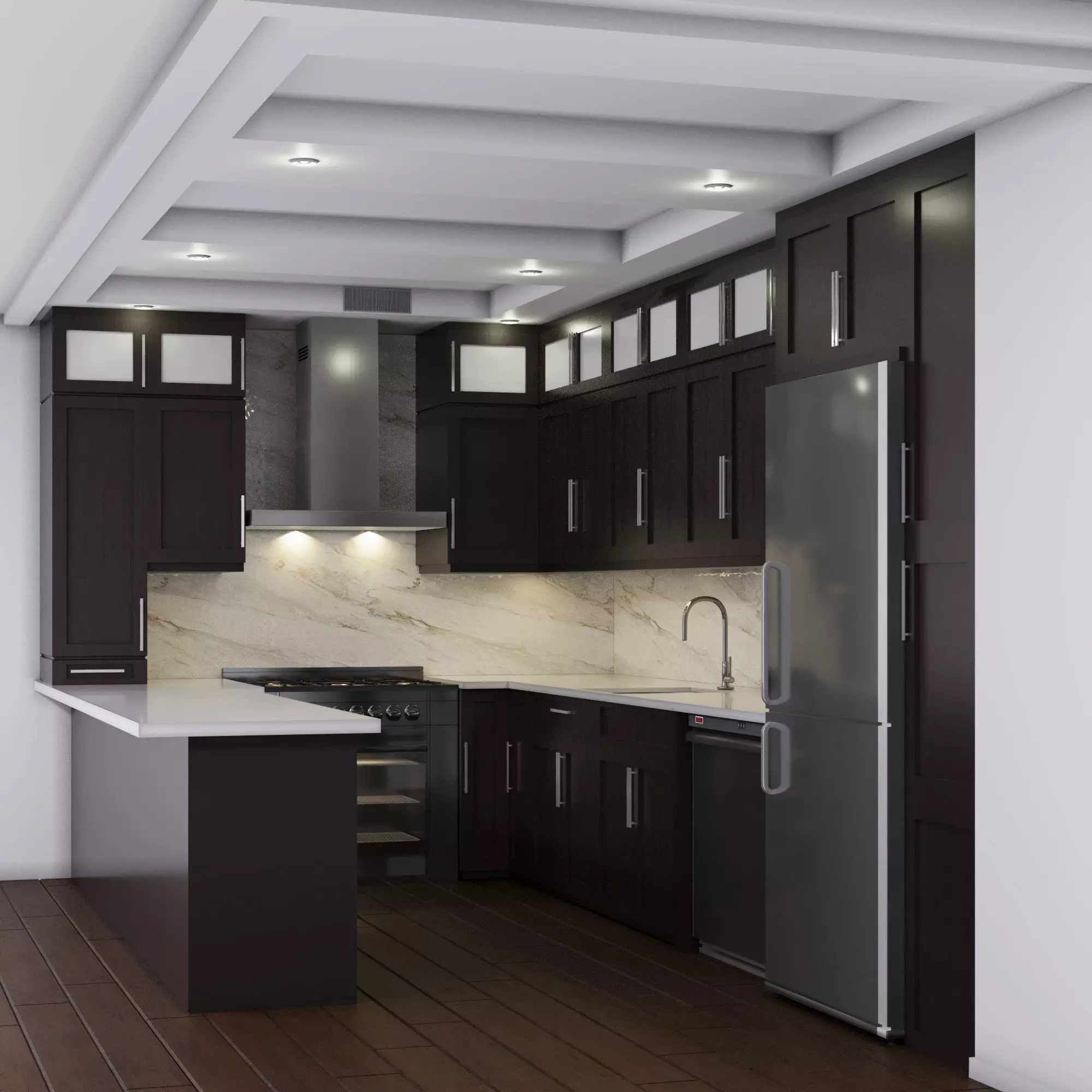Kitchen modern with wood cabinets 3D model_0