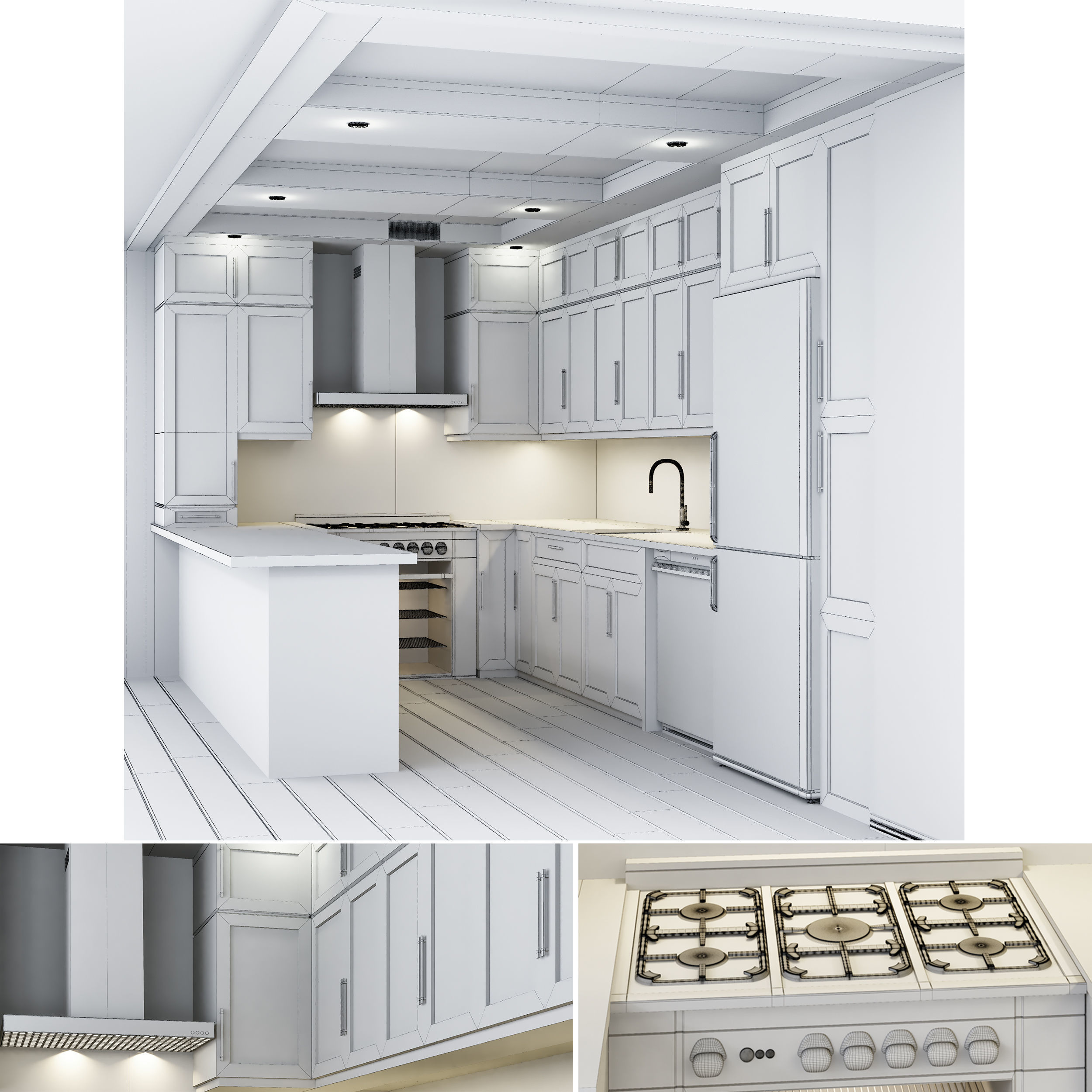 Kitchen modern with wood cabinets 3D model_4