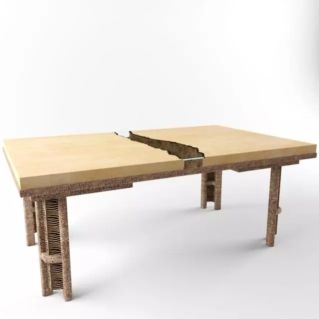 Table made of wood and rattan 3D model_0