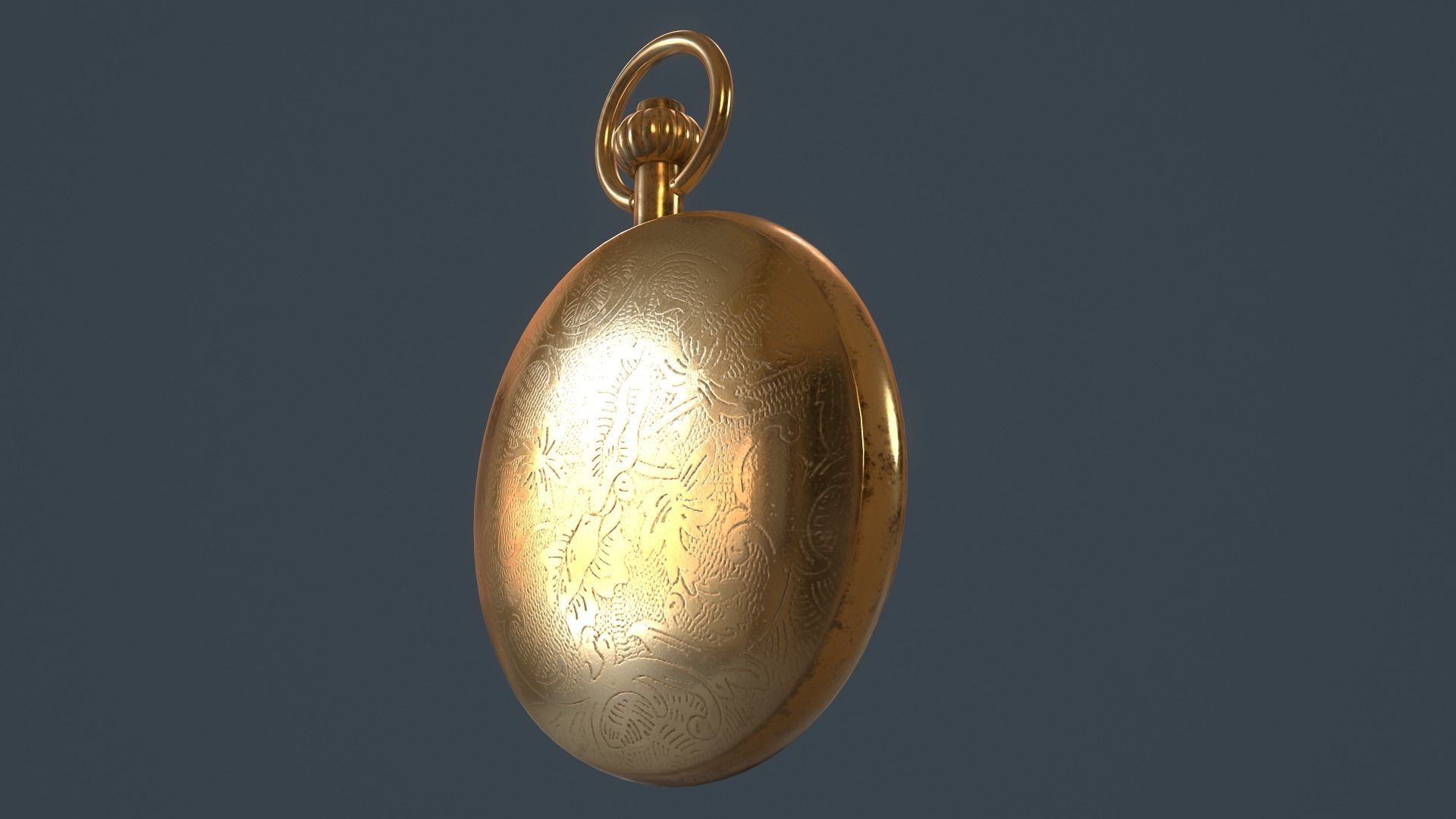Gold Pocket Watch 3D model_5