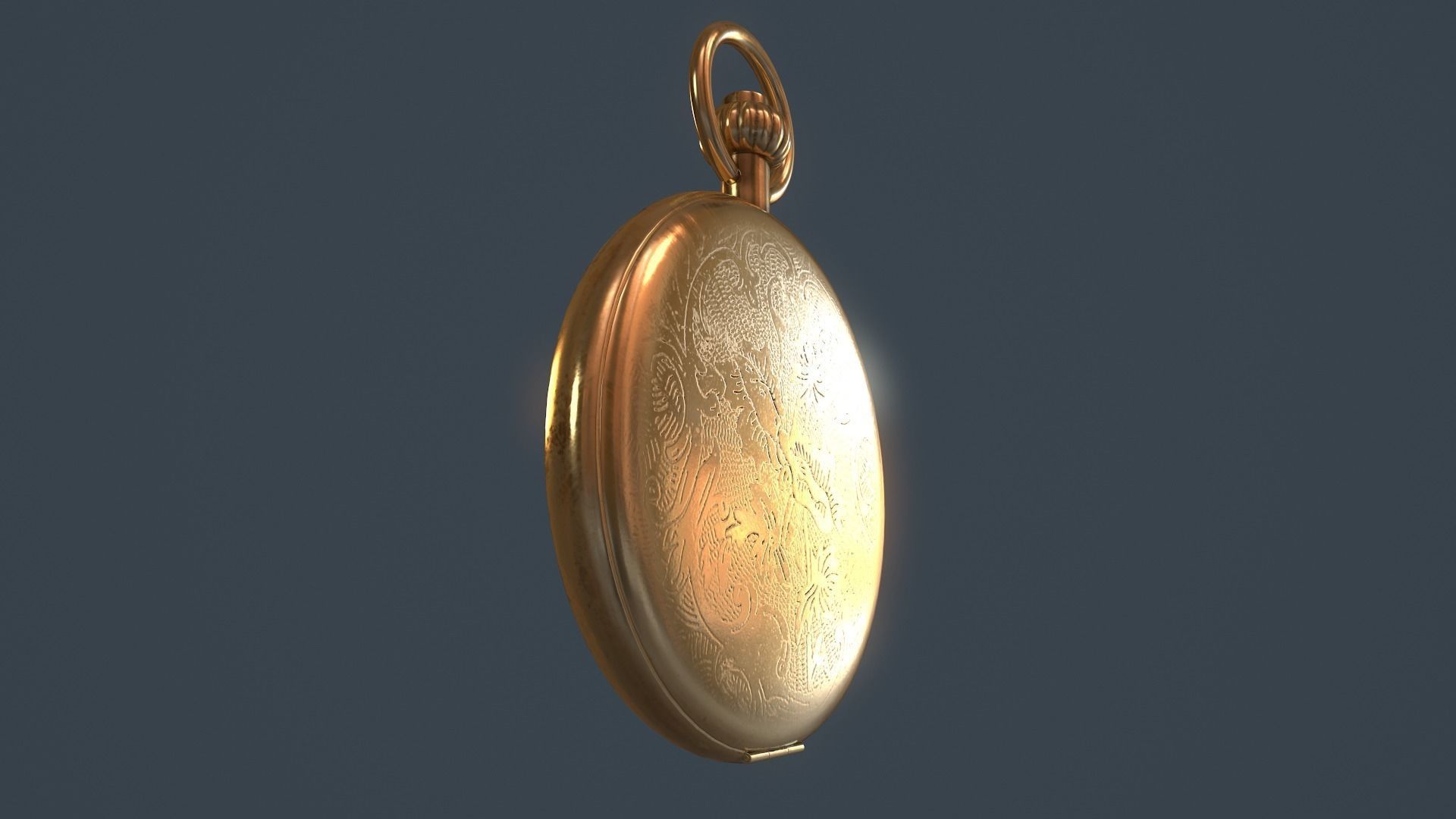 Gold Pocket Watch 3D model_11