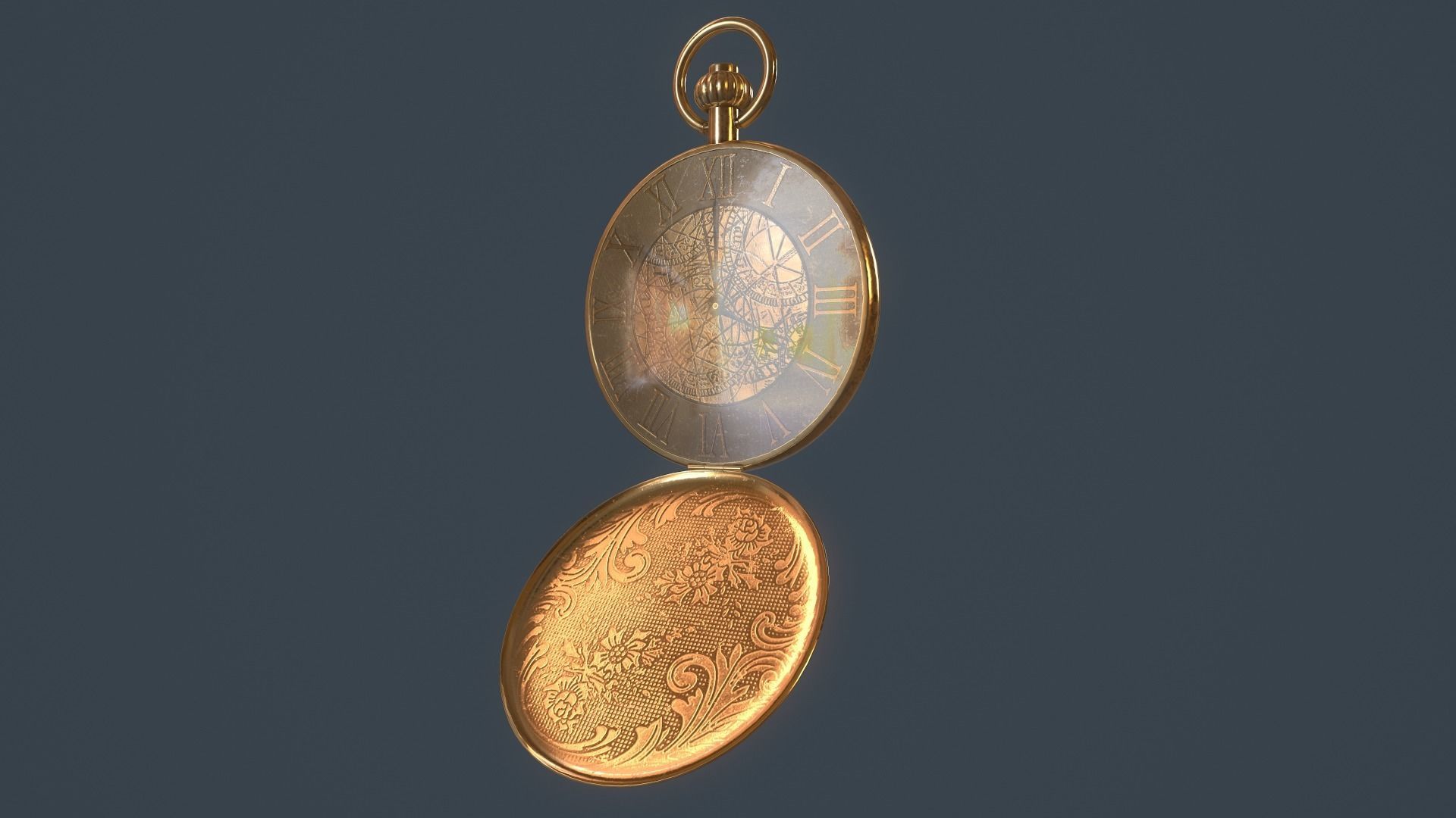 Gold Pocket Watch 3D model_2
