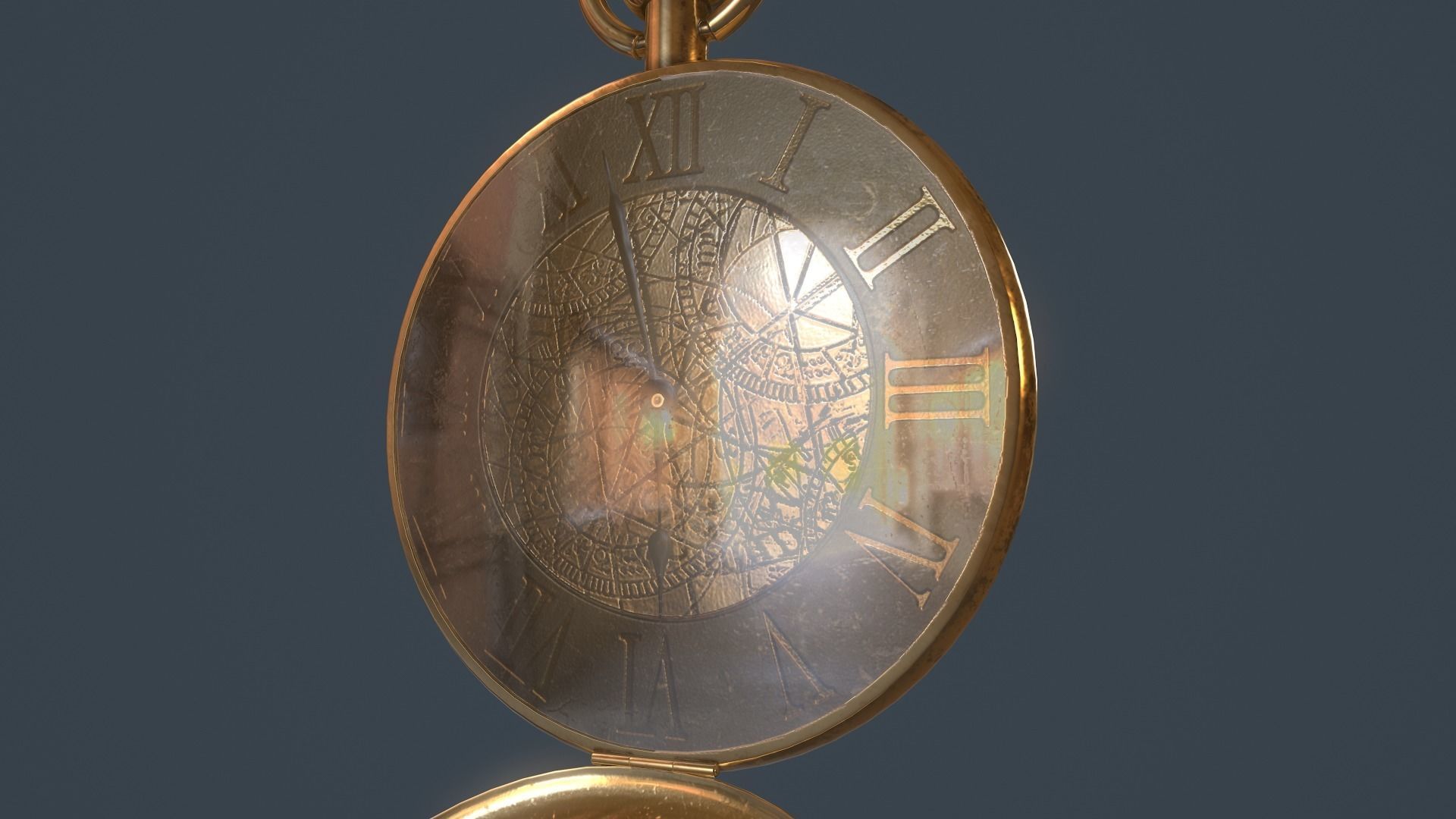 Gold Pocket Watch 3D model_8