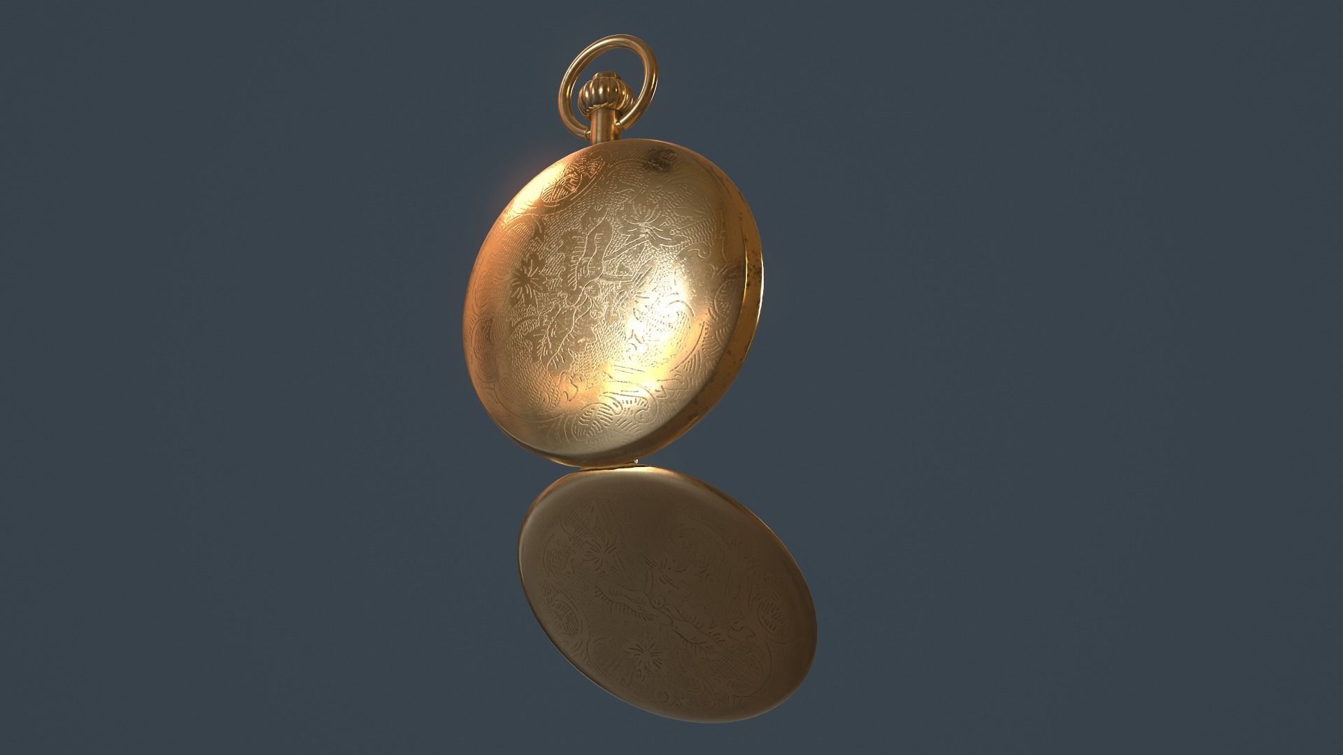 Gold Pocket Watch 3D model_4