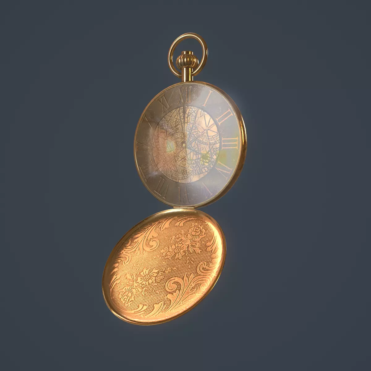 Gold Pocket Watch 3D model_0