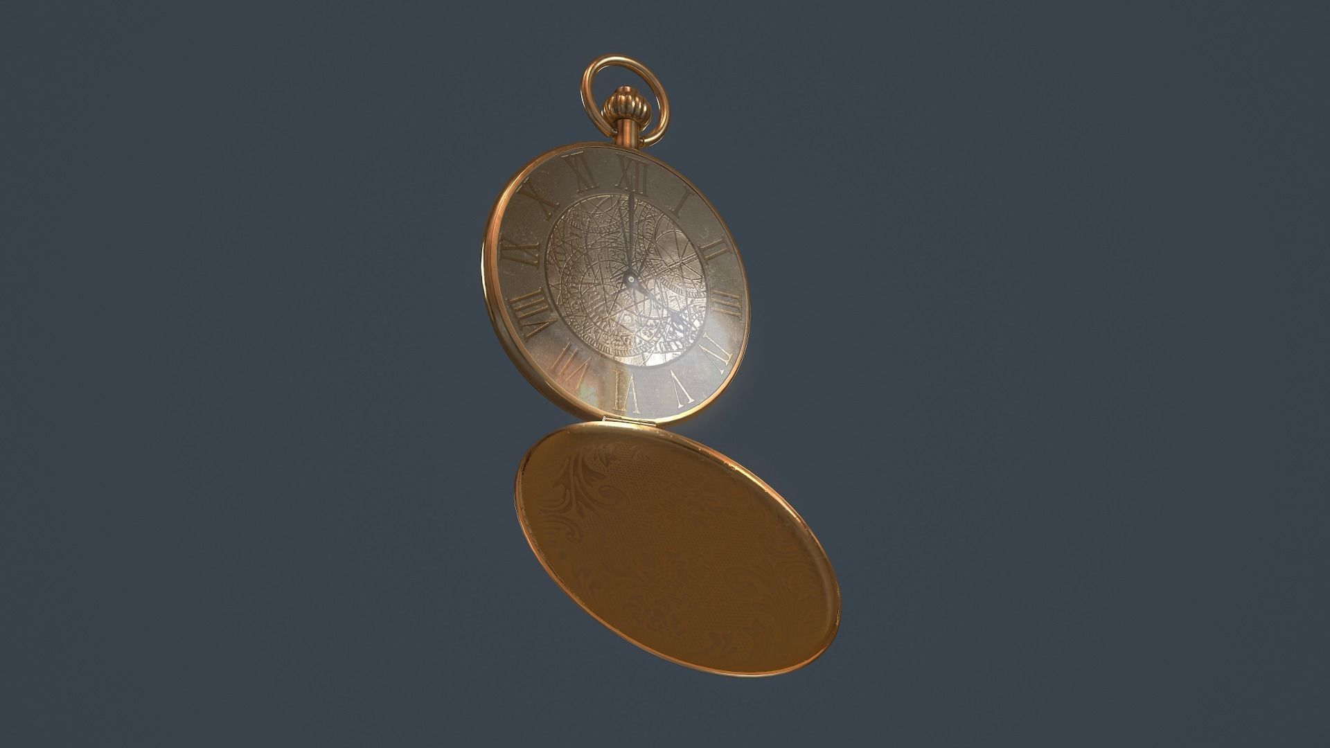 Gold Pocket Watch 3D model_3