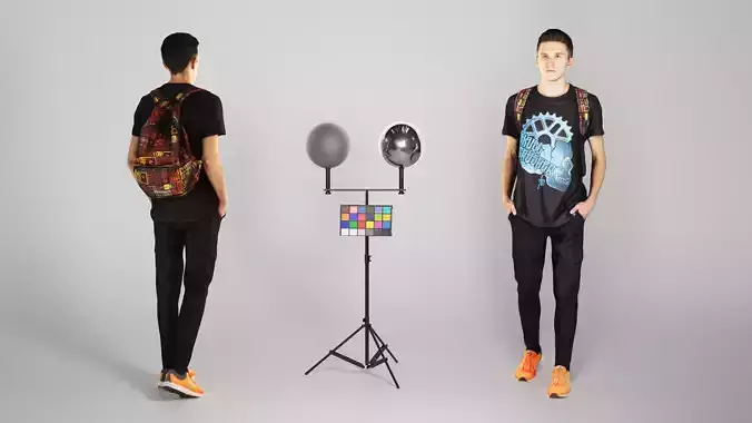 Man in black with a backpack 173 Low-poly 3D model