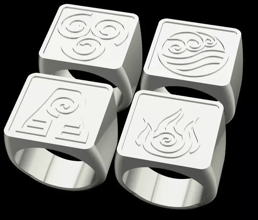 Avatar the Last Airbender Element Signet Rings 3D print model_0