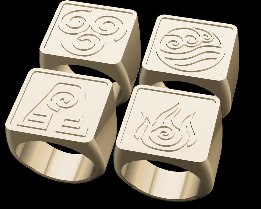 Avatar the Last Airbender Element Signet Rings 3D print model_1