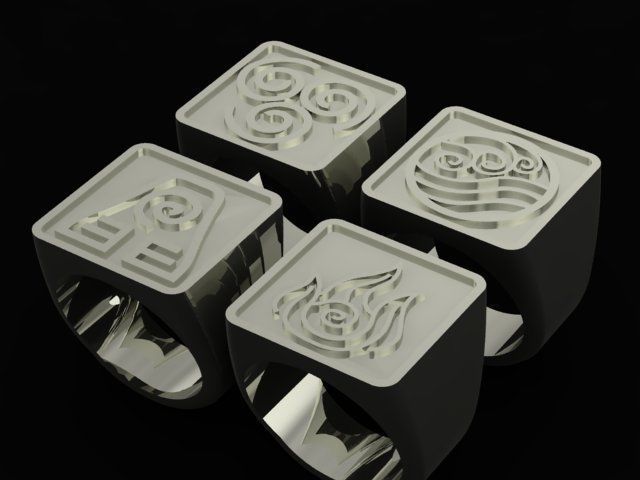 Avatar the Last Airbender Element Signet Rings 3D print model_3