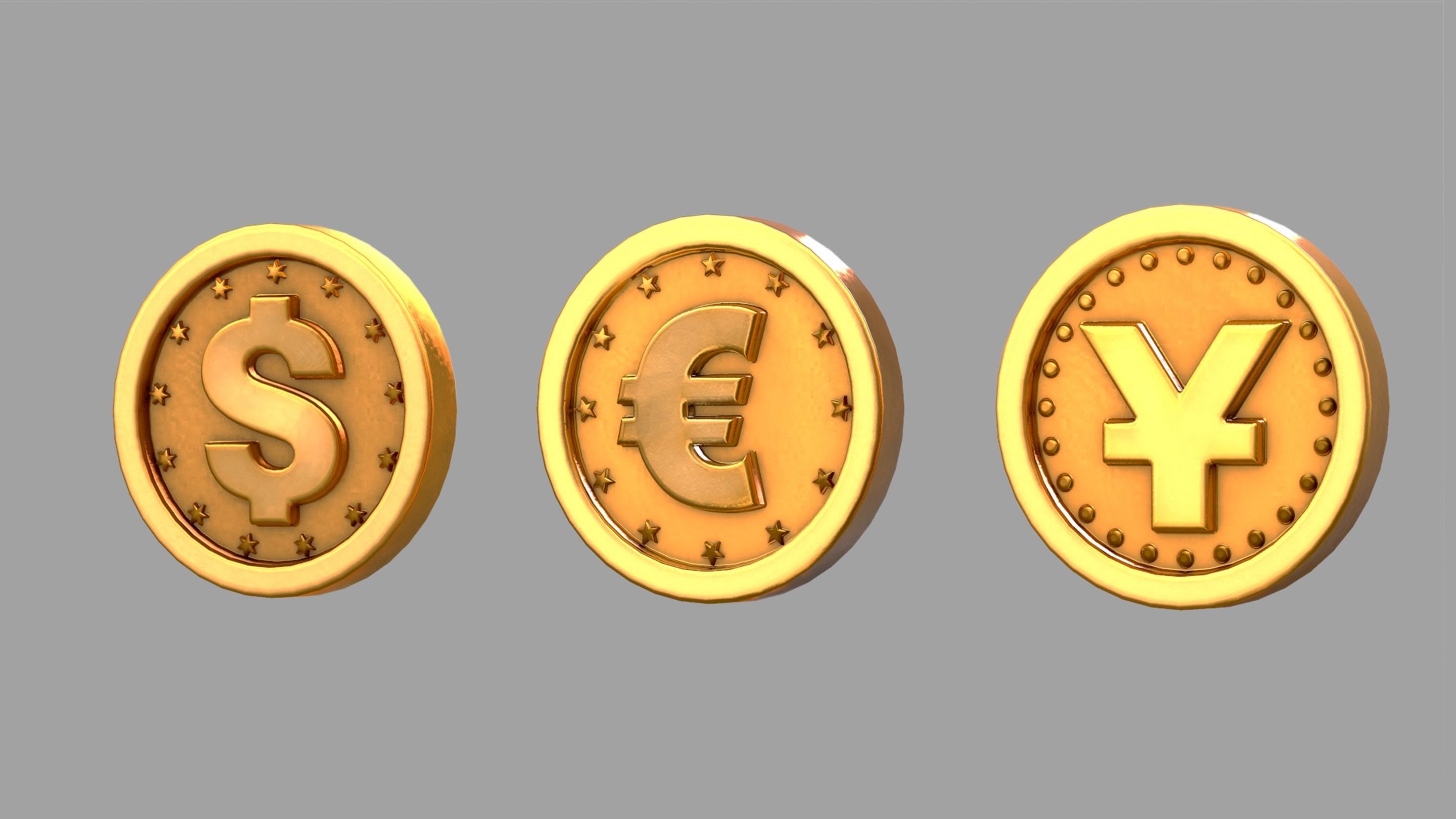 Gold coins Low-poly 3D model_7