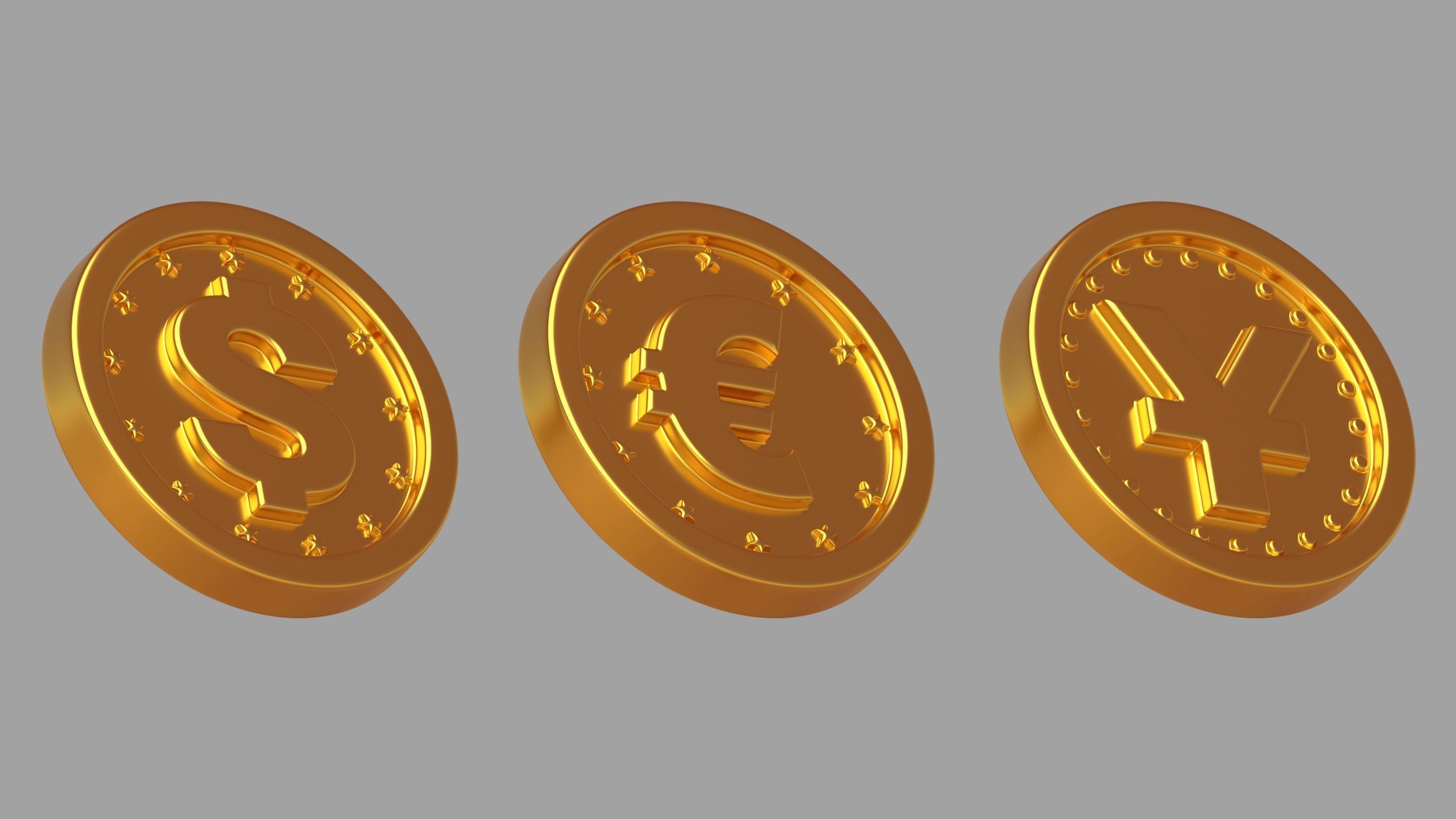 Gold coins Low-poly 3D model_3