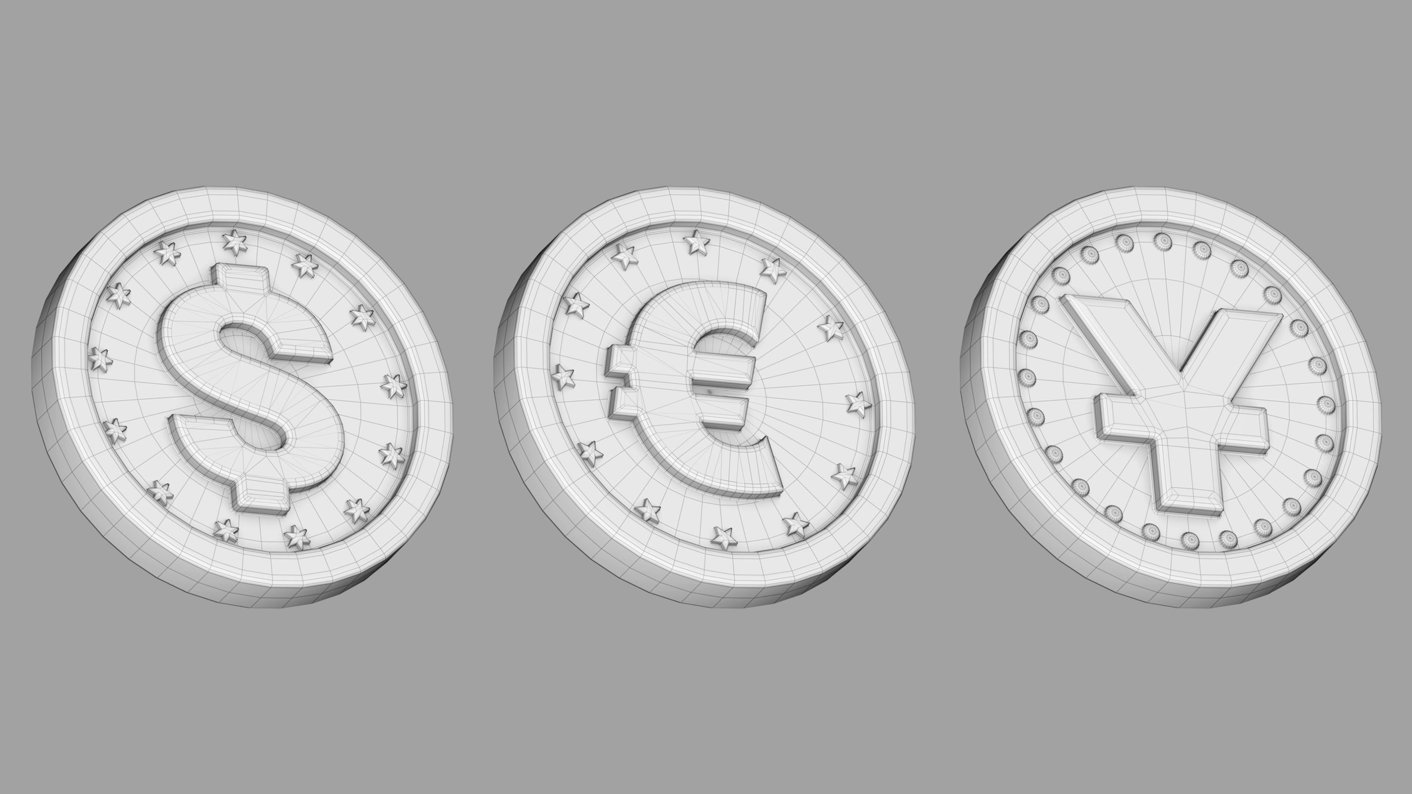 Gold coins Low-poly 3D model_4