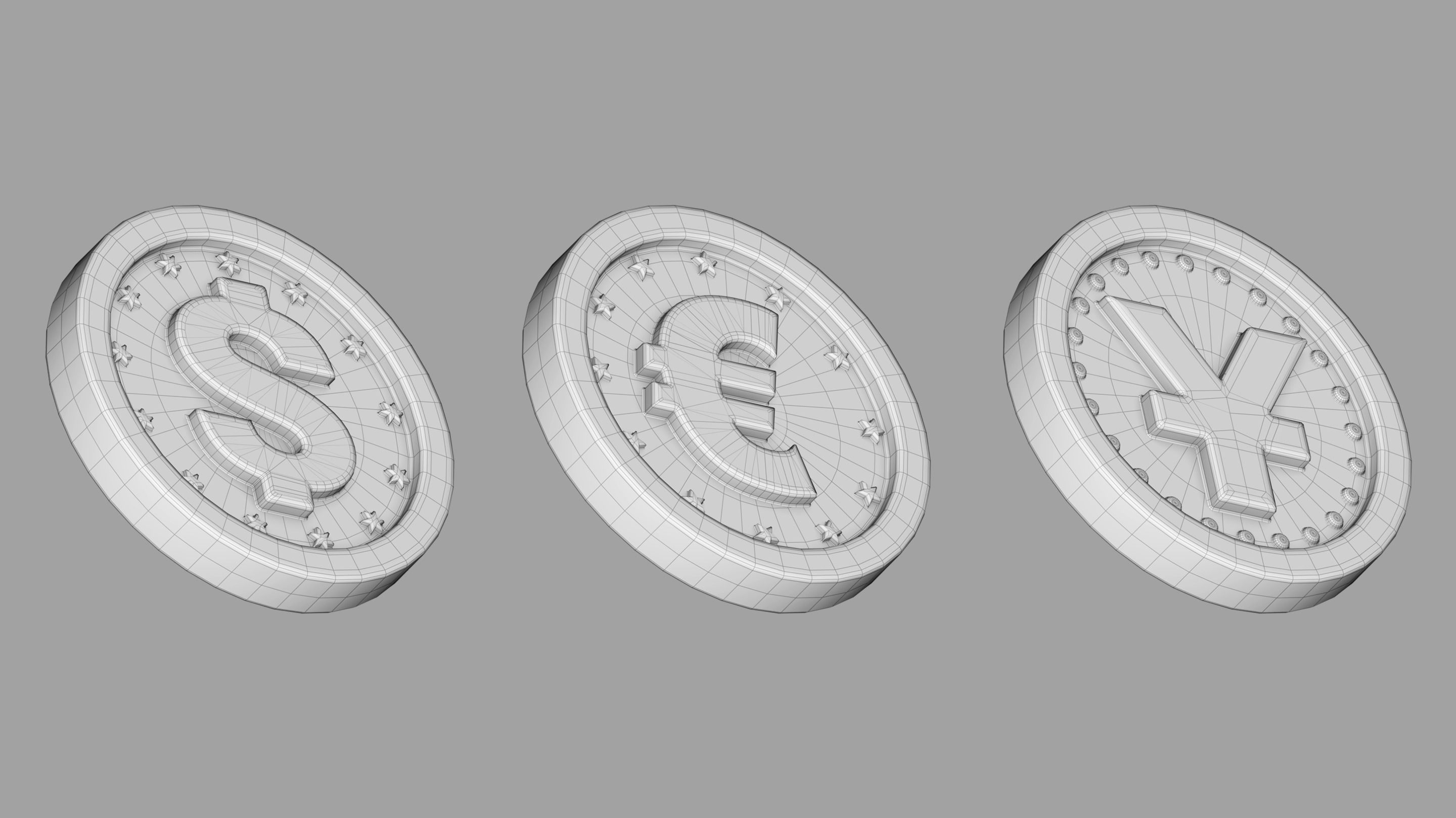 Gold coins Low-poly 3D model_6