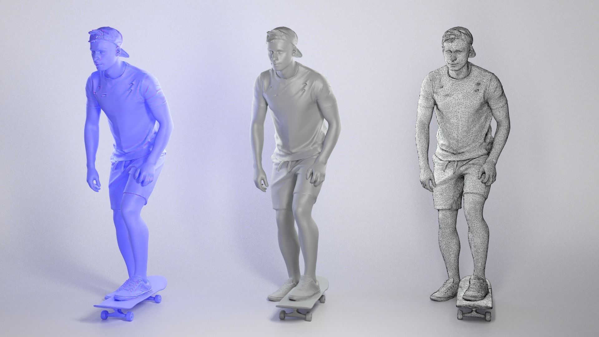 Handsome man riding a skateboard 174 Low-poly 3D model_3