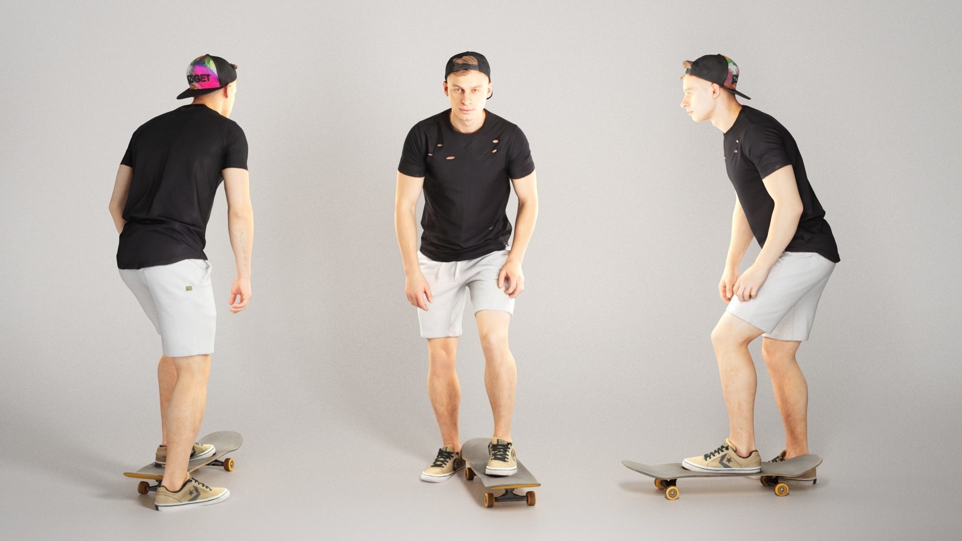Handsome man riding a skateboard 174 Low-poly 3D model_2
