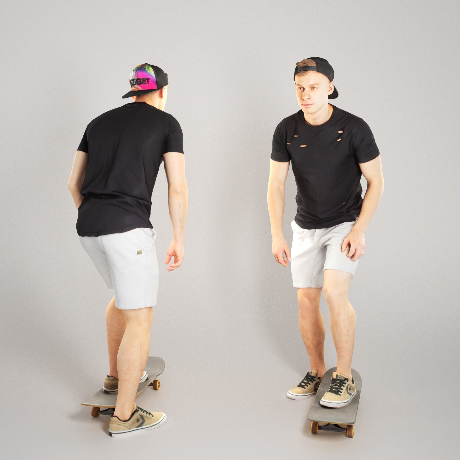 Handsome man riding a skateboard 174 Low-poly 3D model_1