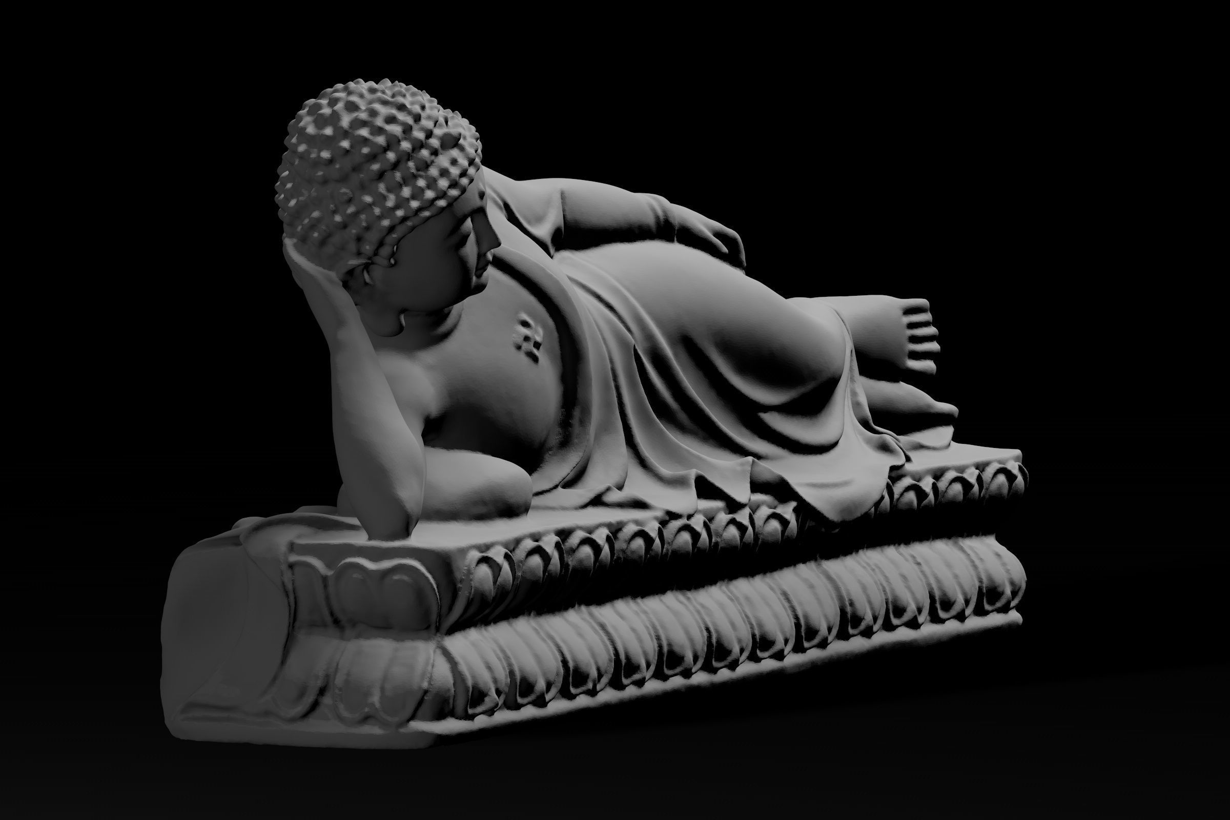 Lying Buddha - Buddha entering Nirvana 3D model_4