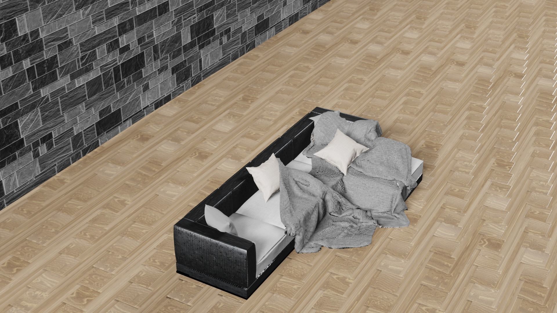 Modern sofa with pillows and blanket 3D model_3