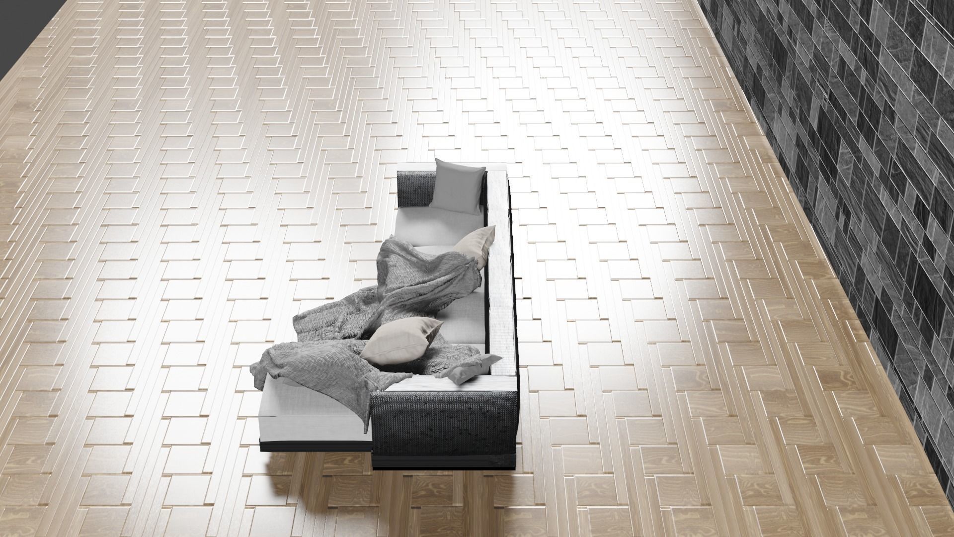 Modern sofa with pillows and blanket 3D model_4