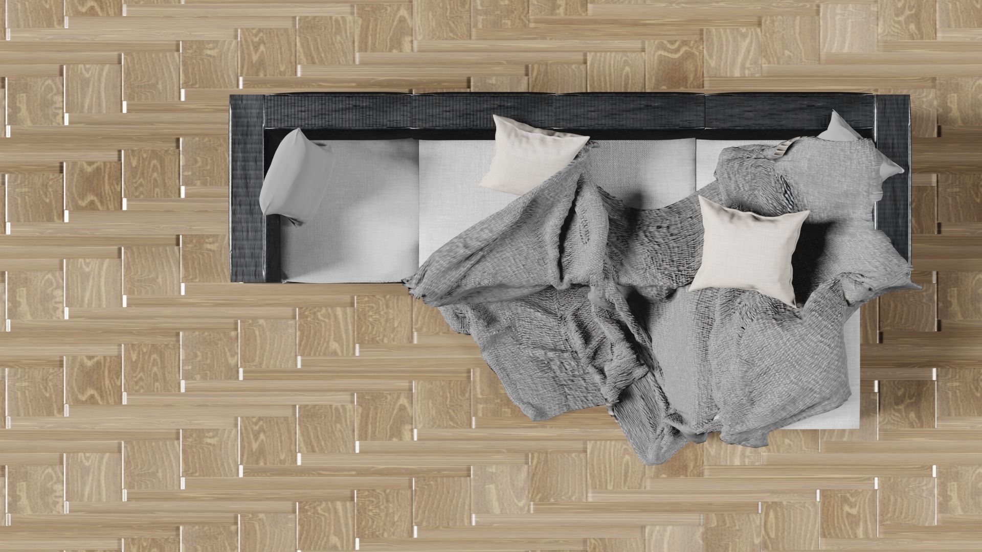 Modern sofa with pillows and blanket 3D model_8