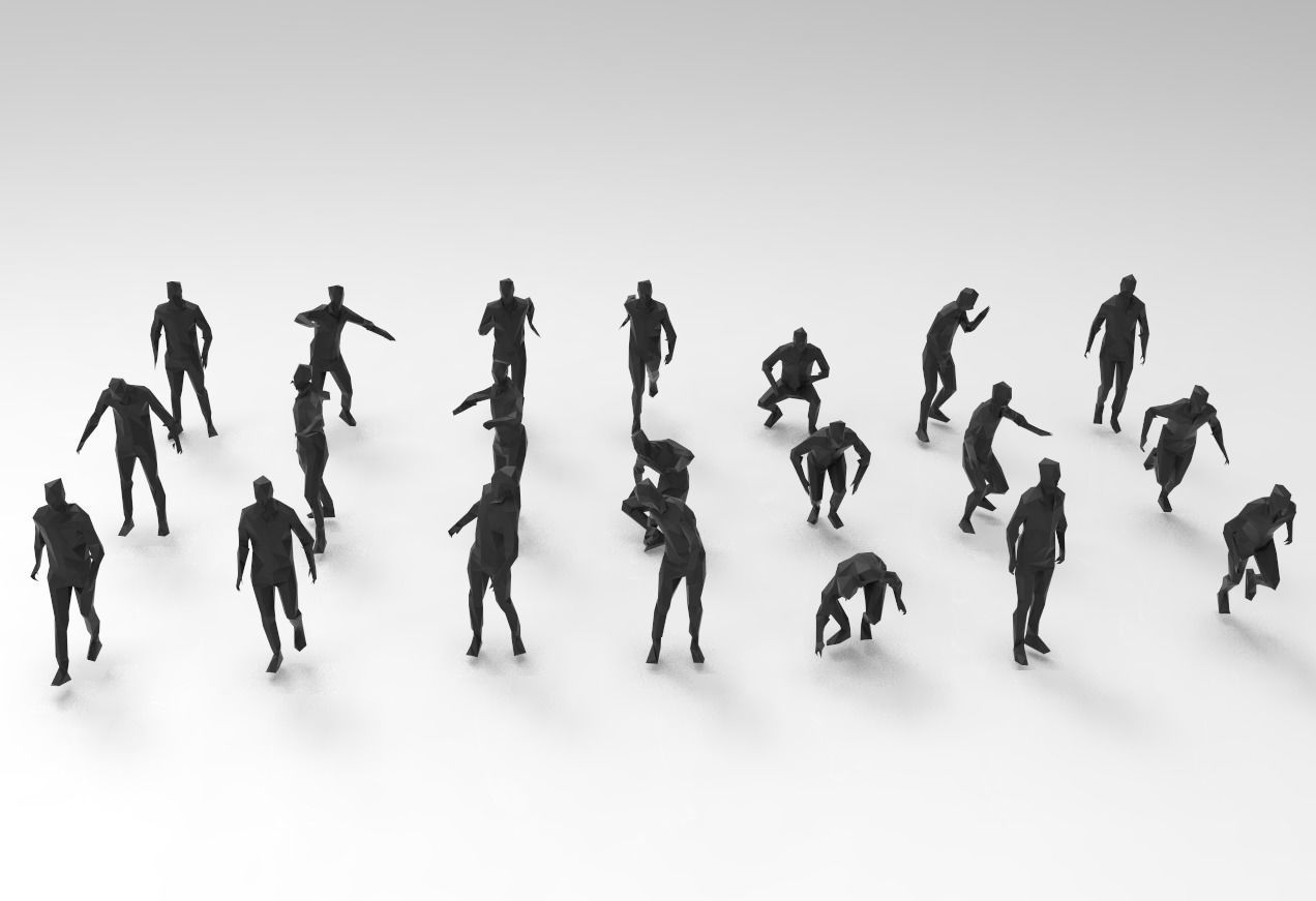 lowpoly posed man various actions pack - 21 pcs 3D model_9
