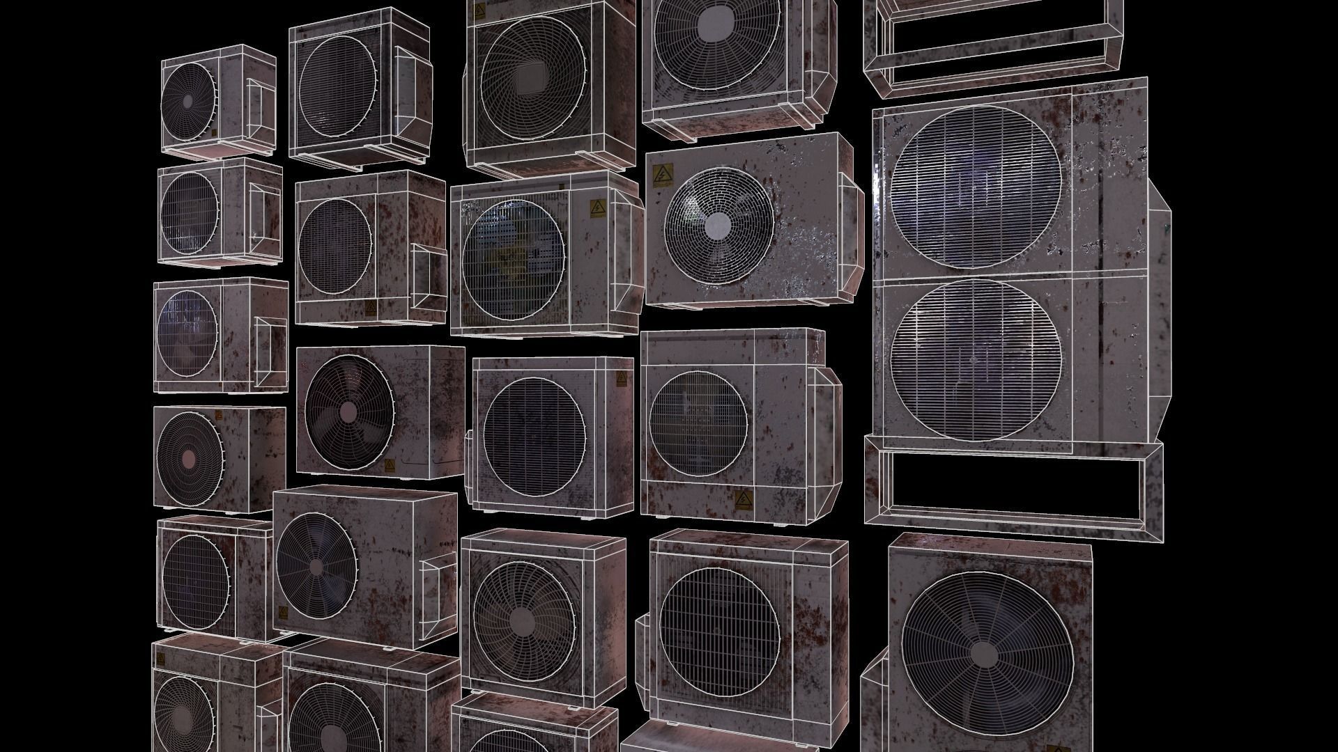 26 Air Conditioner Clean And Dirty Textures With One Texture Low-poly 3D model_21