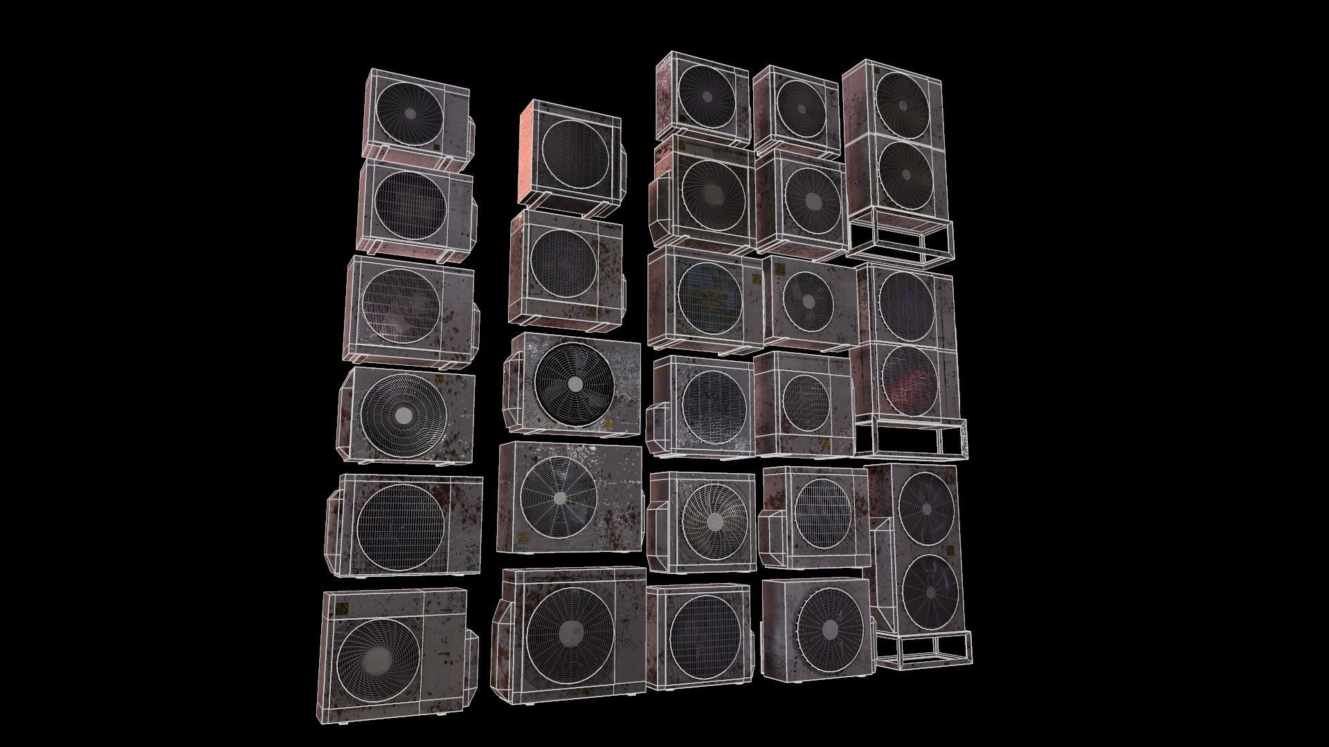 26 Air Conditioner Clean And Dirty Textures With One Texture Low-poly 3D model_3