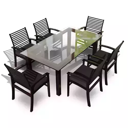 Metal Six Seater Dining Set with Tempered Glass