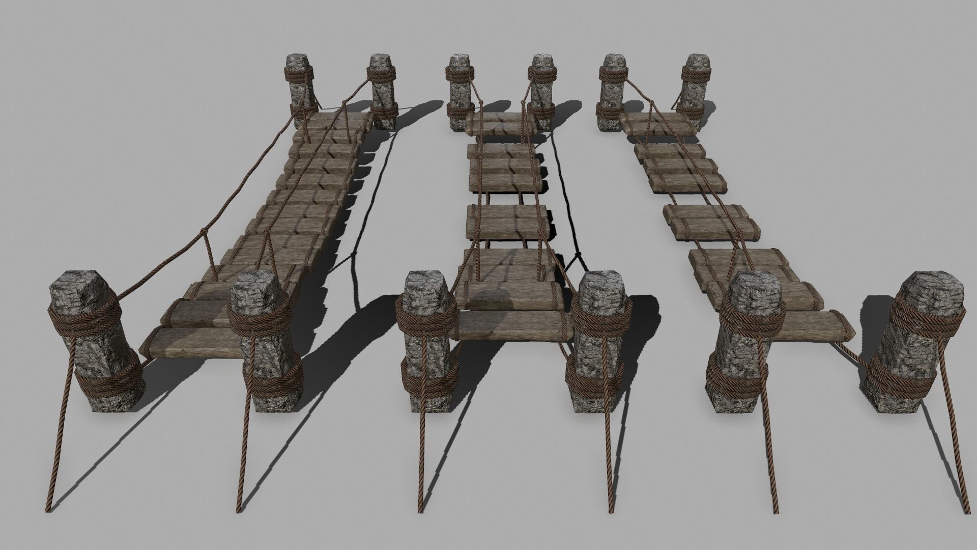 Wood Set braided rope Low-poly 3D model_6