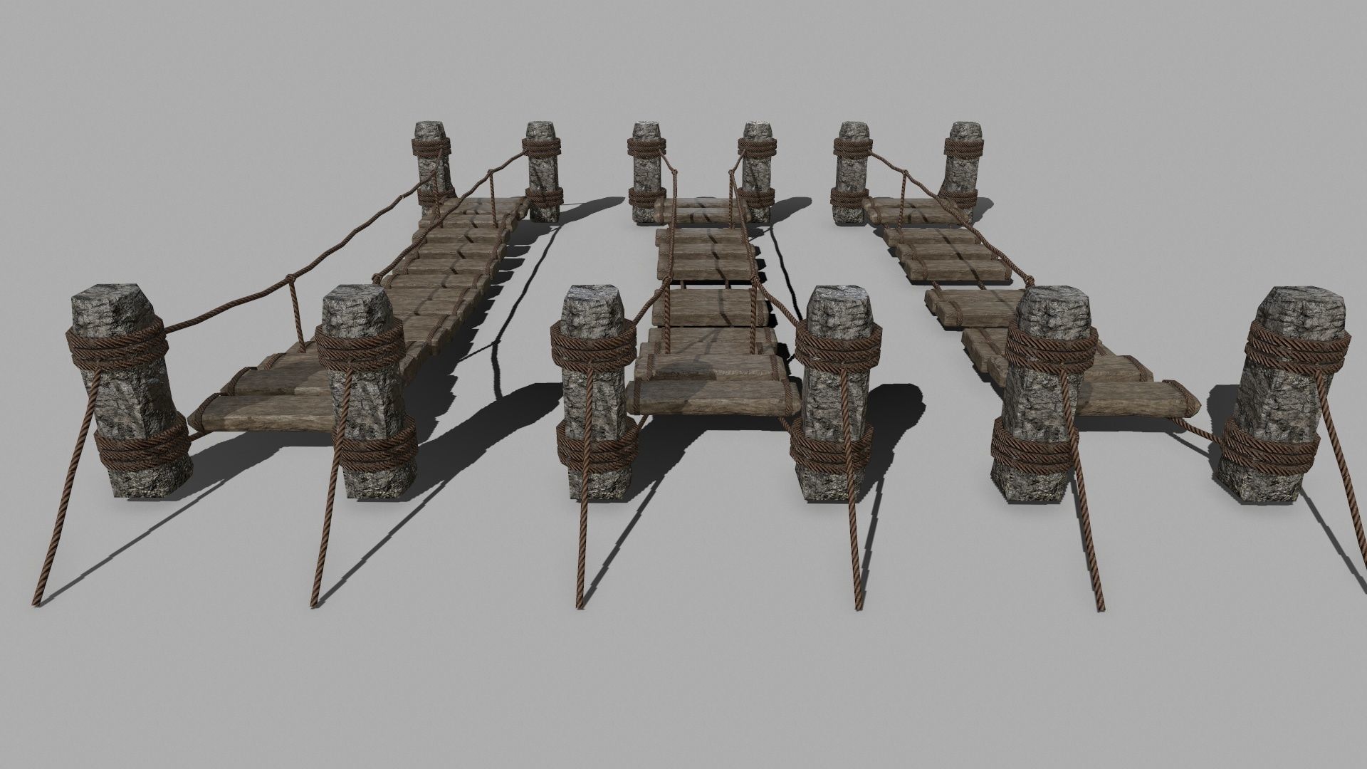 Wood Set braided rope Low-poly 3D model_5