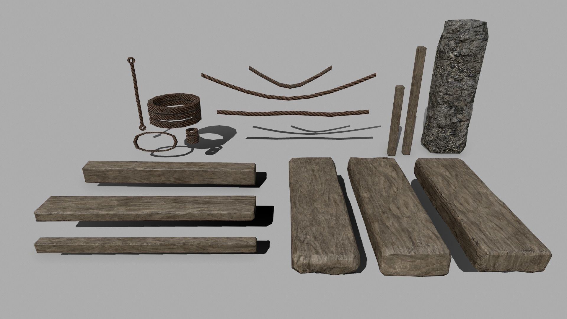 Wood Set braided rope Low-poly 3D model_2