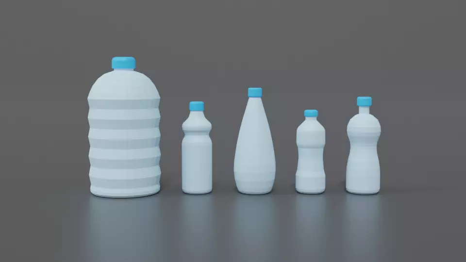 Low Poly Cartoon Water Bottles Low-poly 3D model