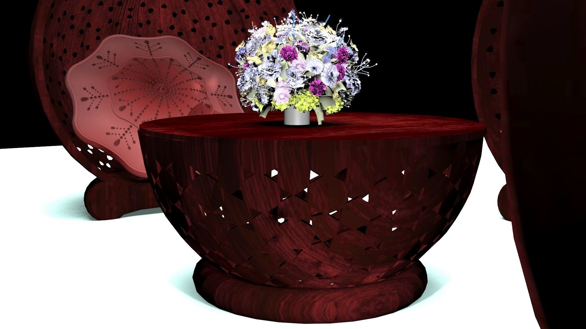 Wooden Chair and Table 3D model_2