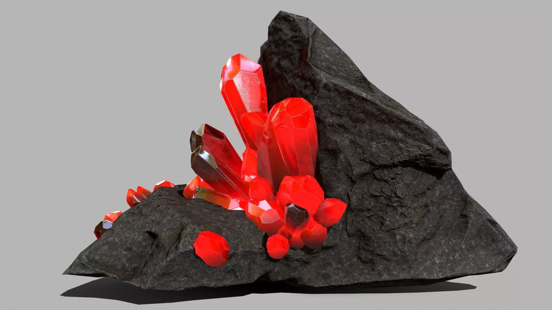 Crystal Set rock with crystals Low-poly 3D model_0