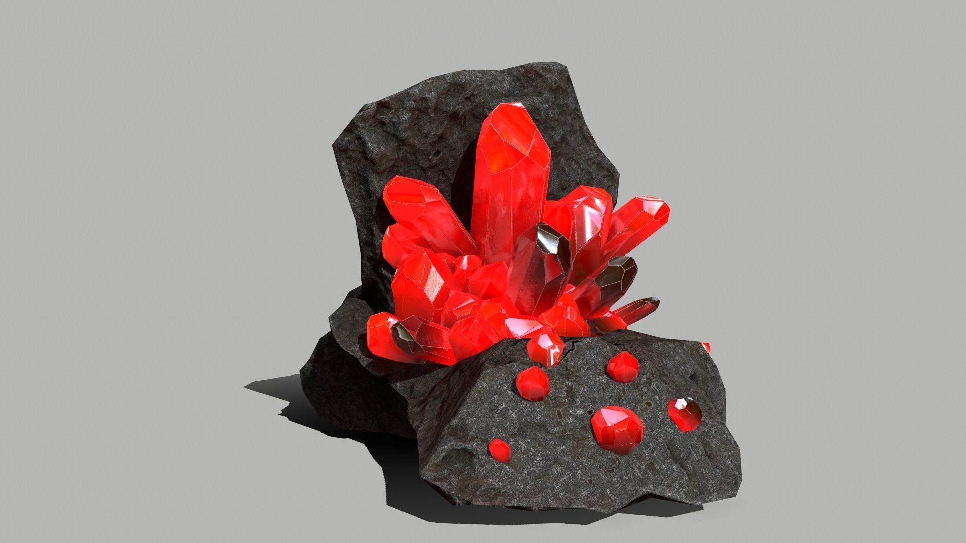Crystal Set rock with crystals Low-poly 3D model_6