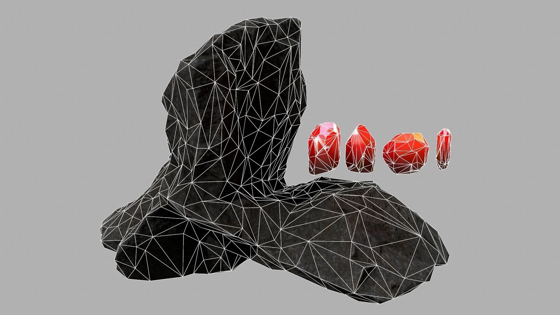 Crystal Set rock with crystals Low-poly 3D model_12