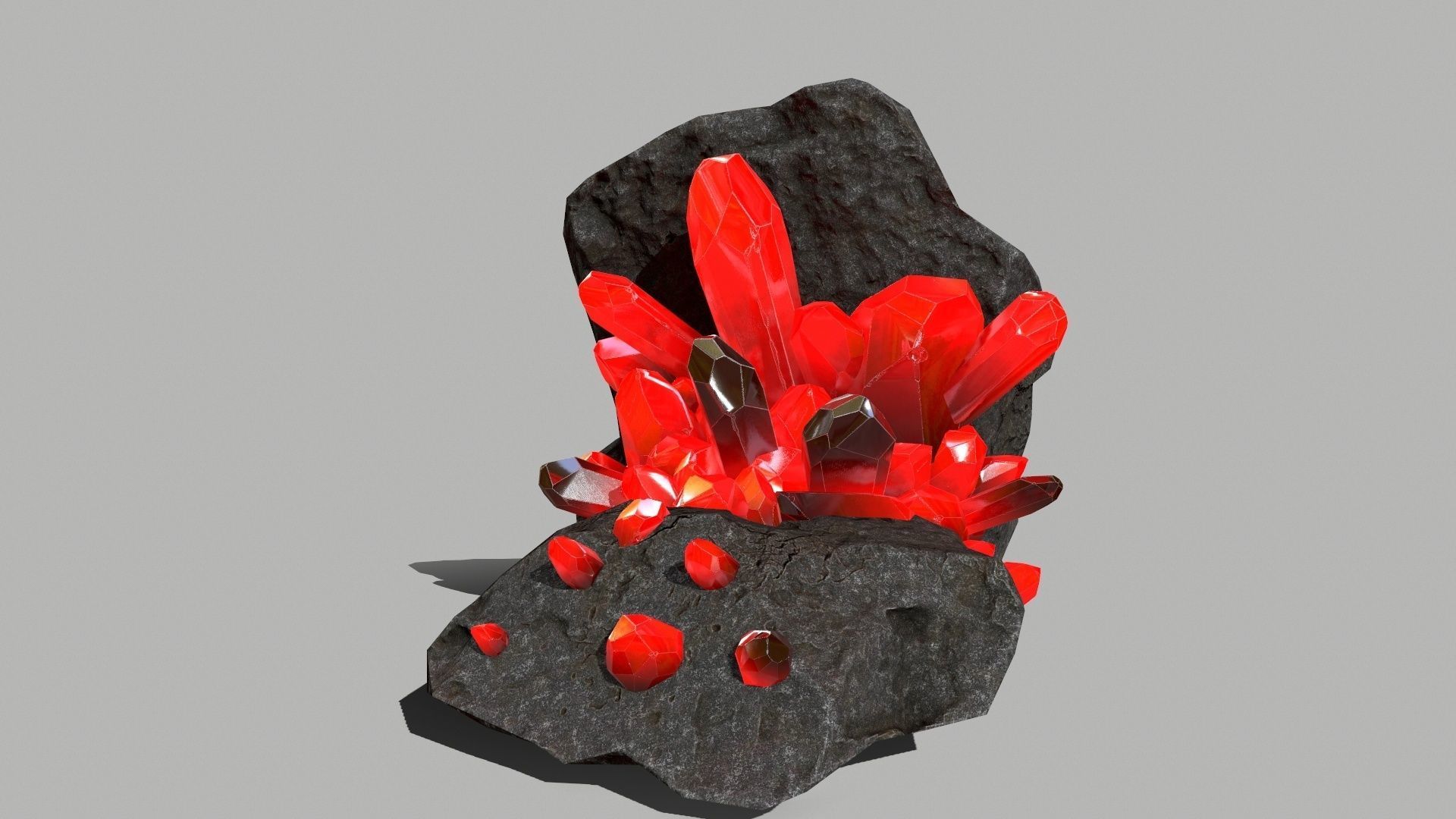 Crystal Set rock with crystals Low-poly 3D model_5