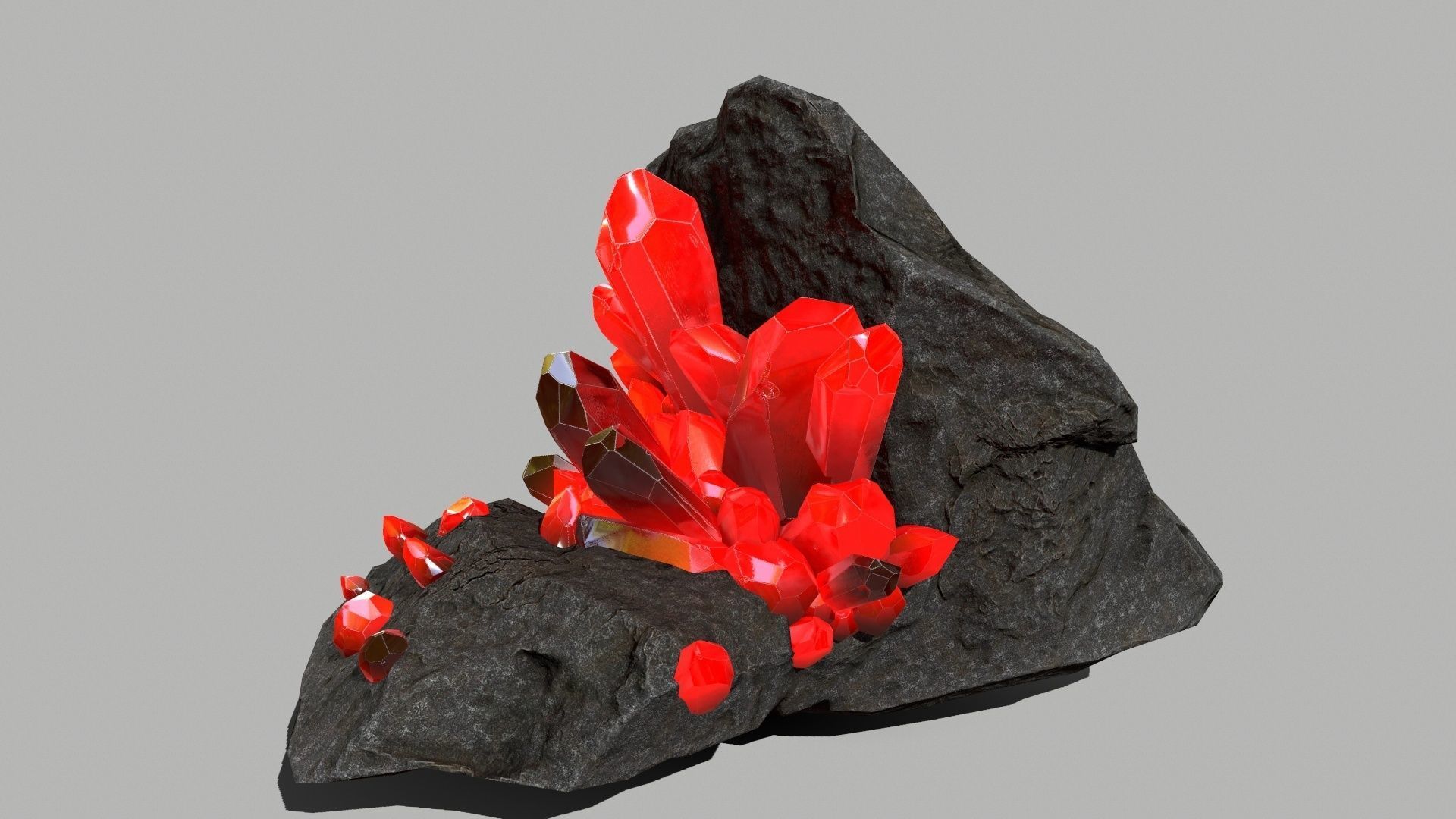 Crystal Set rock with crystals Low-poly 3D model_3