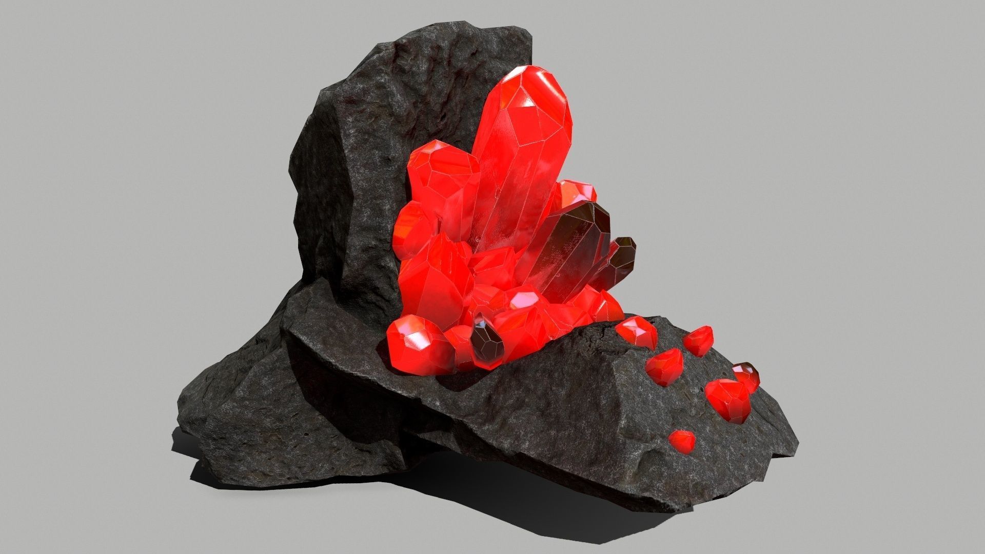 Crystal Set rock with crystals Low-poly 3D model_7