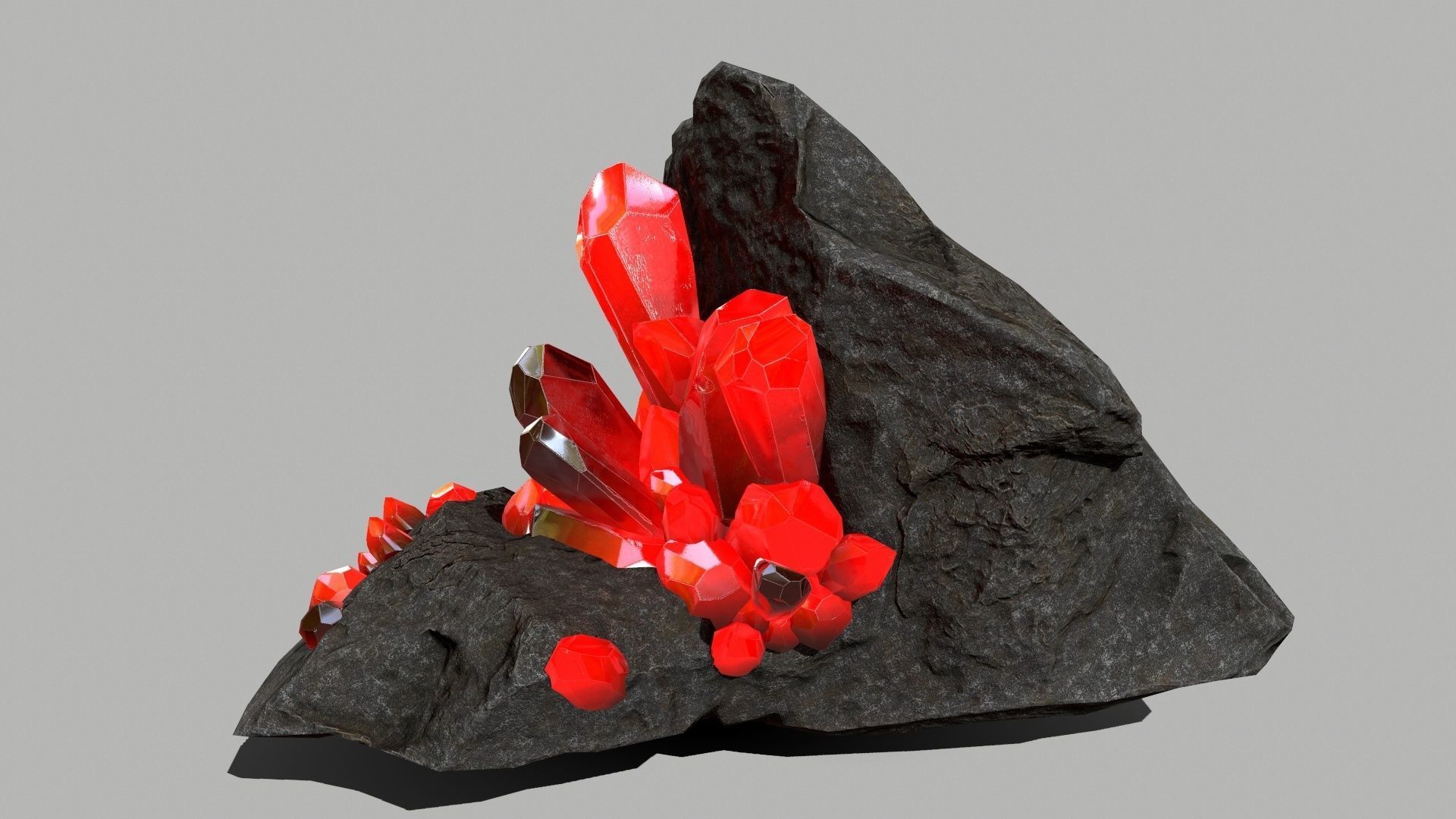 Crystal Set rock with crystals Low-poly 3D model_2