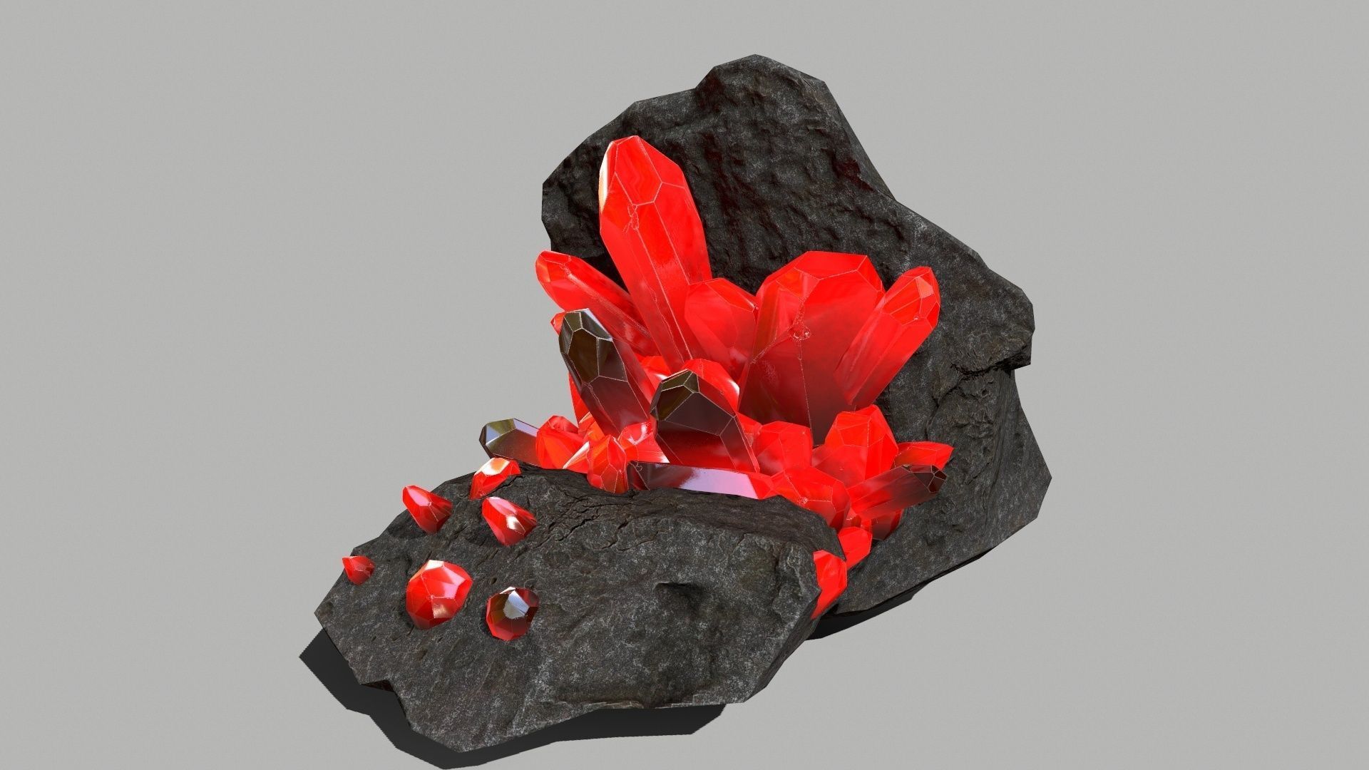 Crystal Set rock with crystals Low-poly 3D model_4