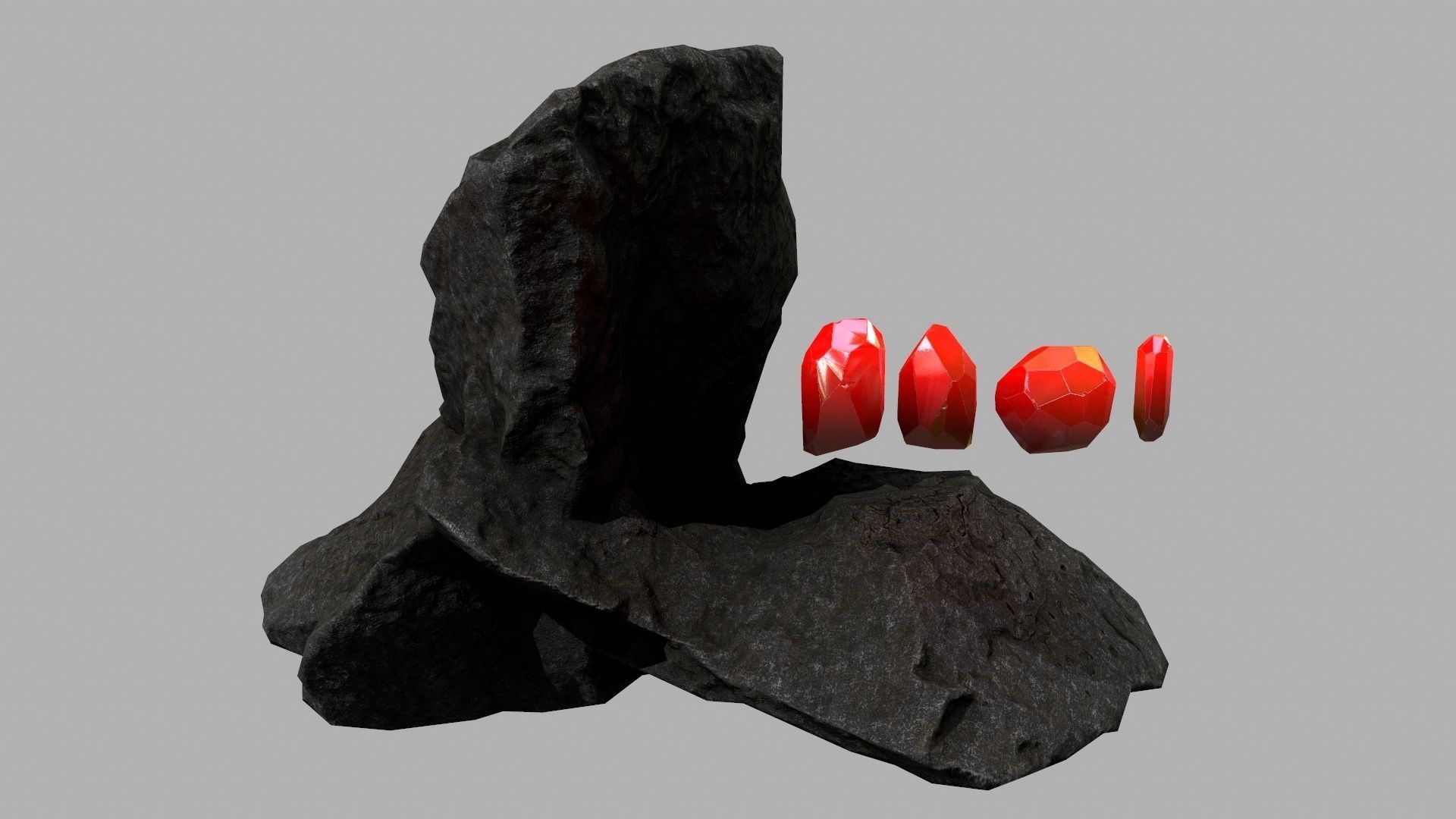 Crystal Set rock with crystals Low-poly 3D model_11