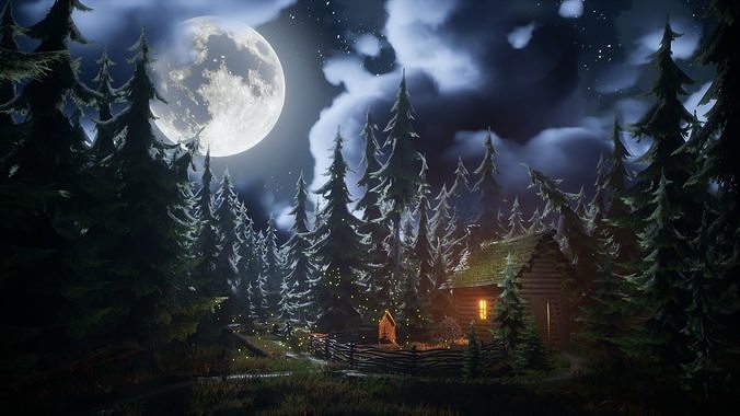 Stylised Fantasy Spruce Trees for Games Low-poly 3D model